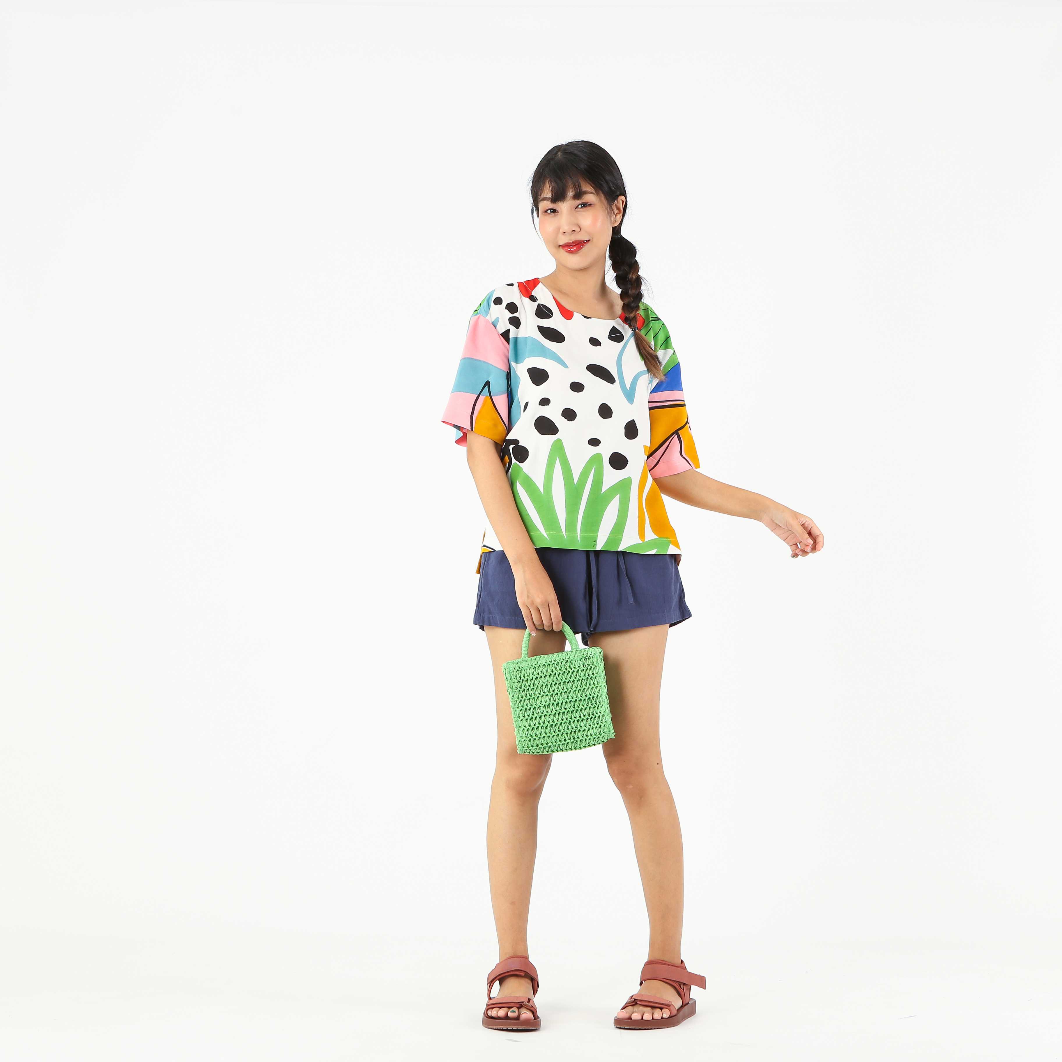 (Pre-order) Abstract Cotton Rayon Kimono Blouse Hand Paint Free Size