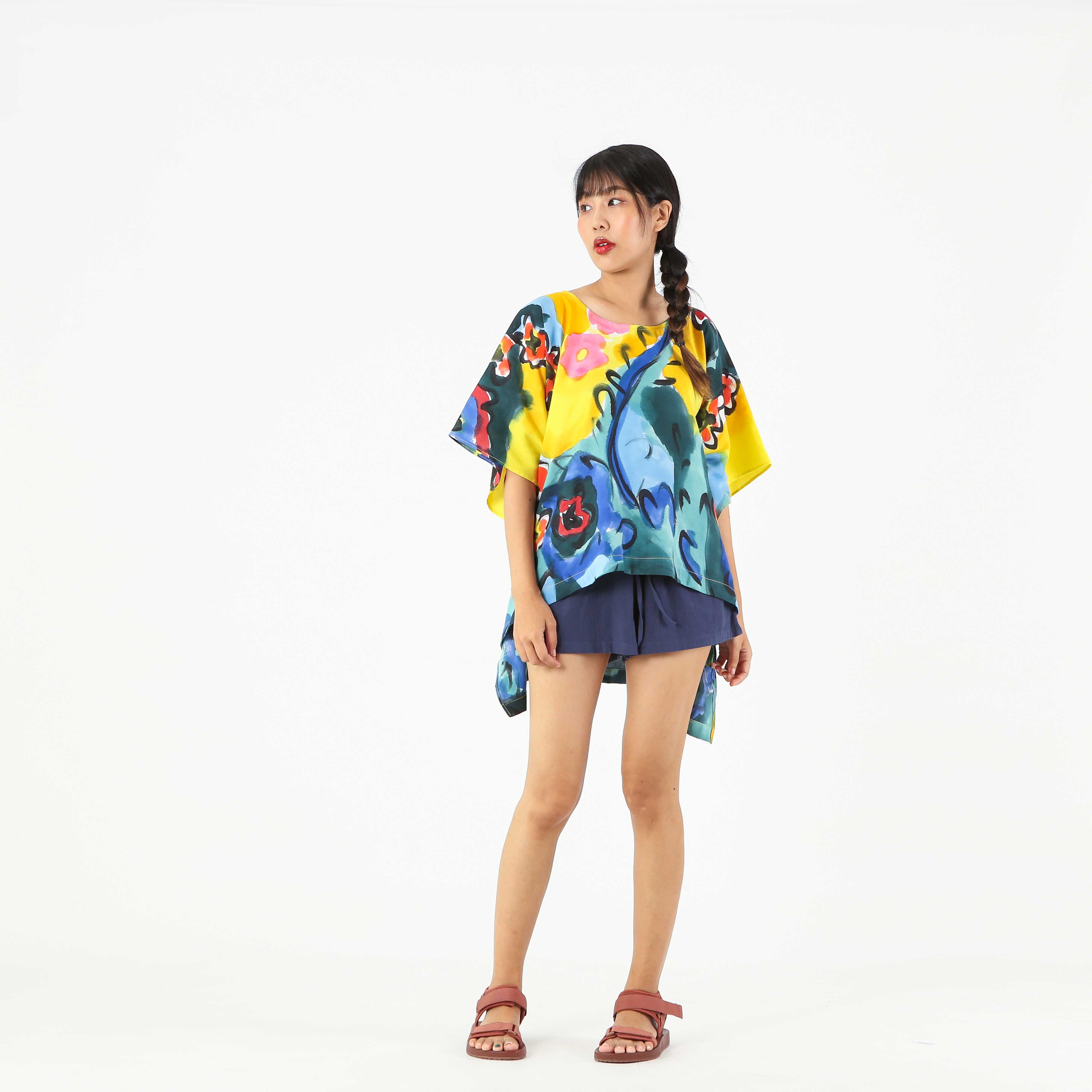 Poncho Blouse Linen Hand Paint Normal Size