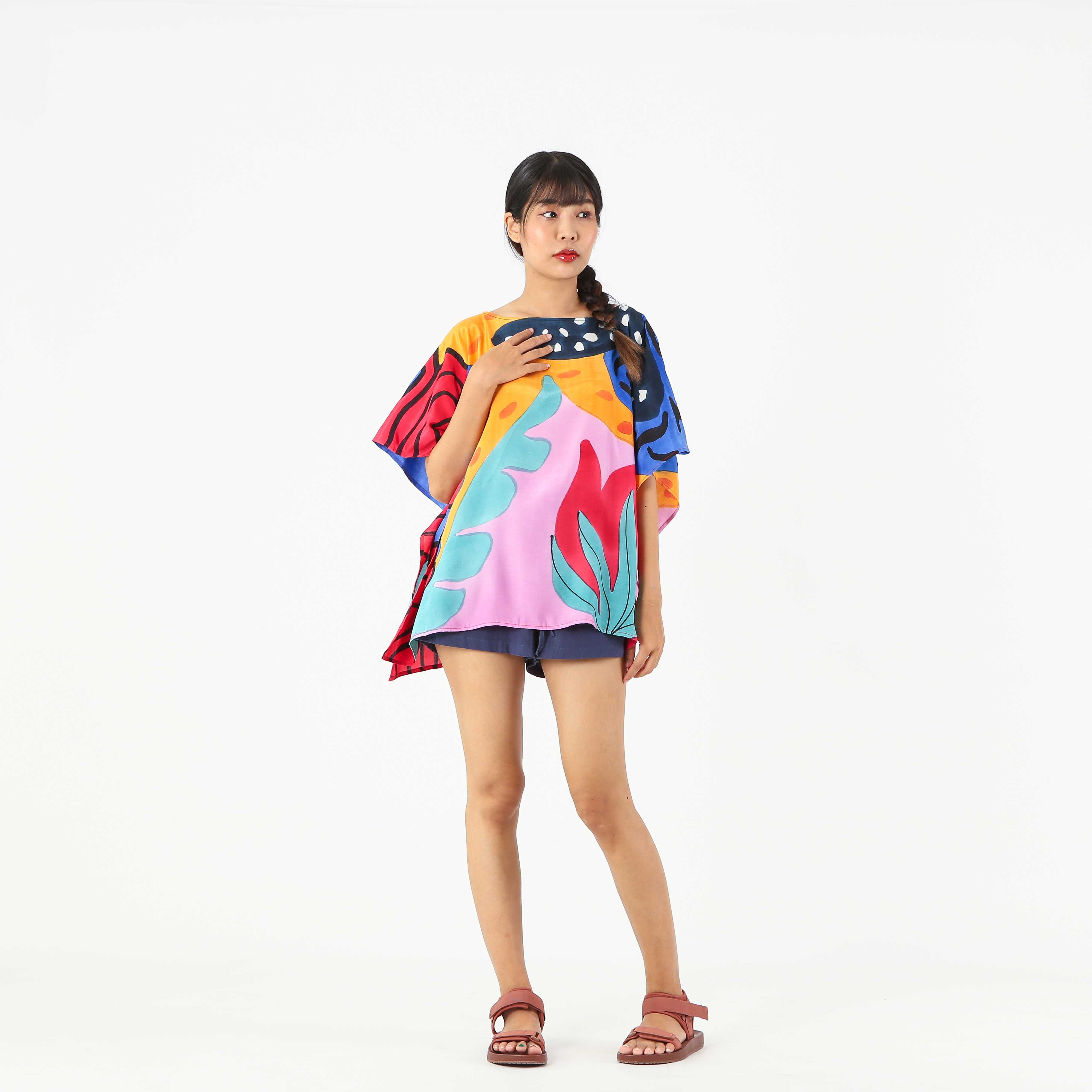 (Pre-order) Poncho Blouse Cotton Silk Hand Paint Normal Size
