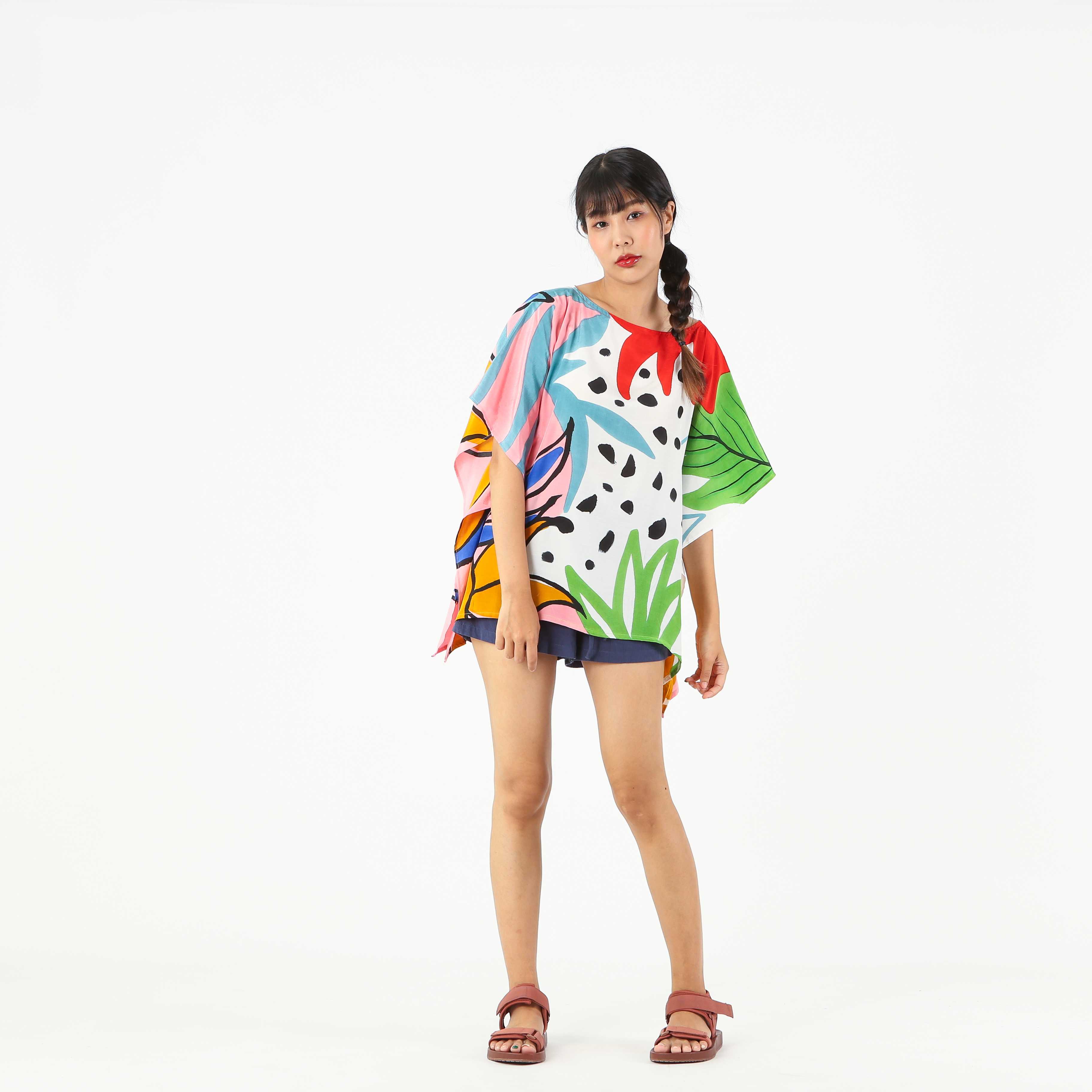 (Pre-order) Poncho Blouse Cotton Silk Hand Paint Normal Size