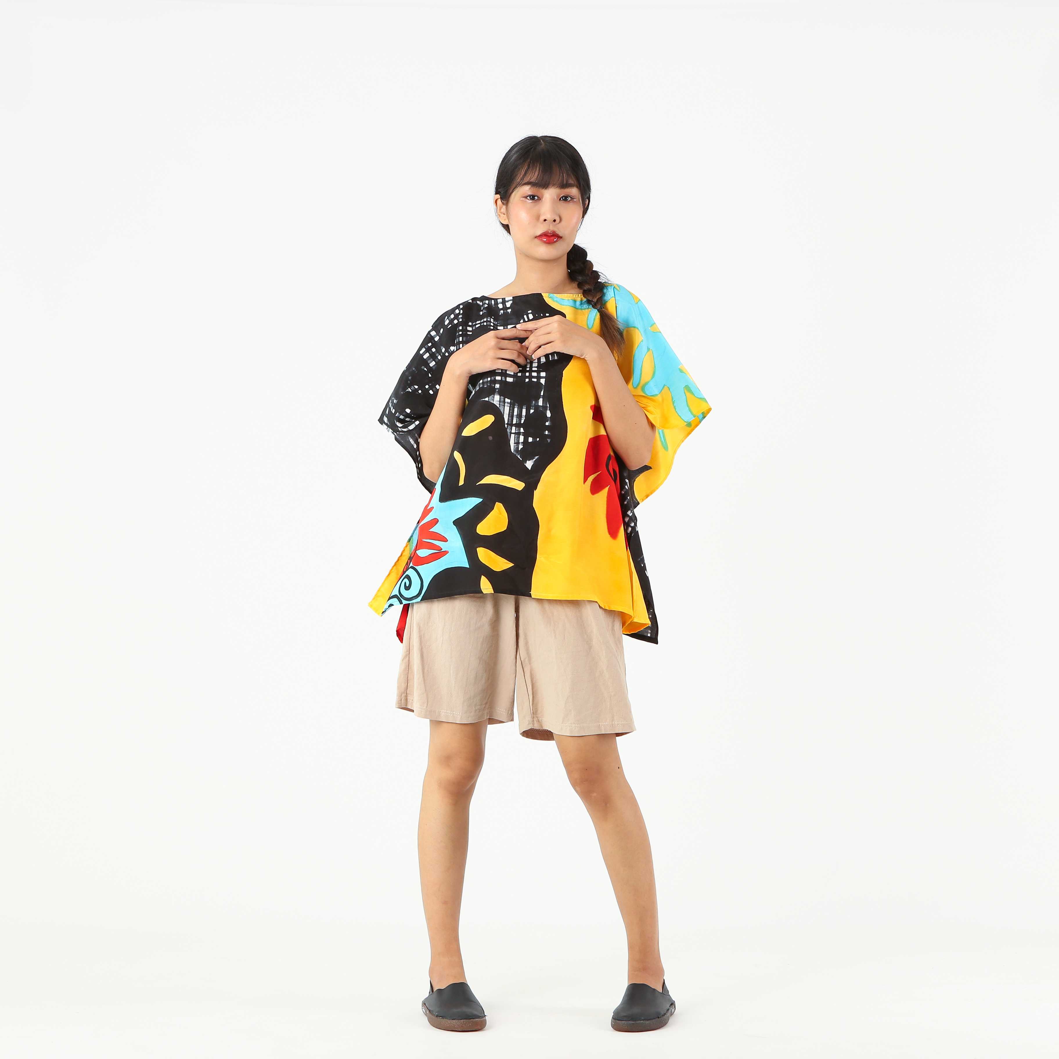 (Pre-order) Poncho Blouse Cotton Silk Hand Paint Normal Size