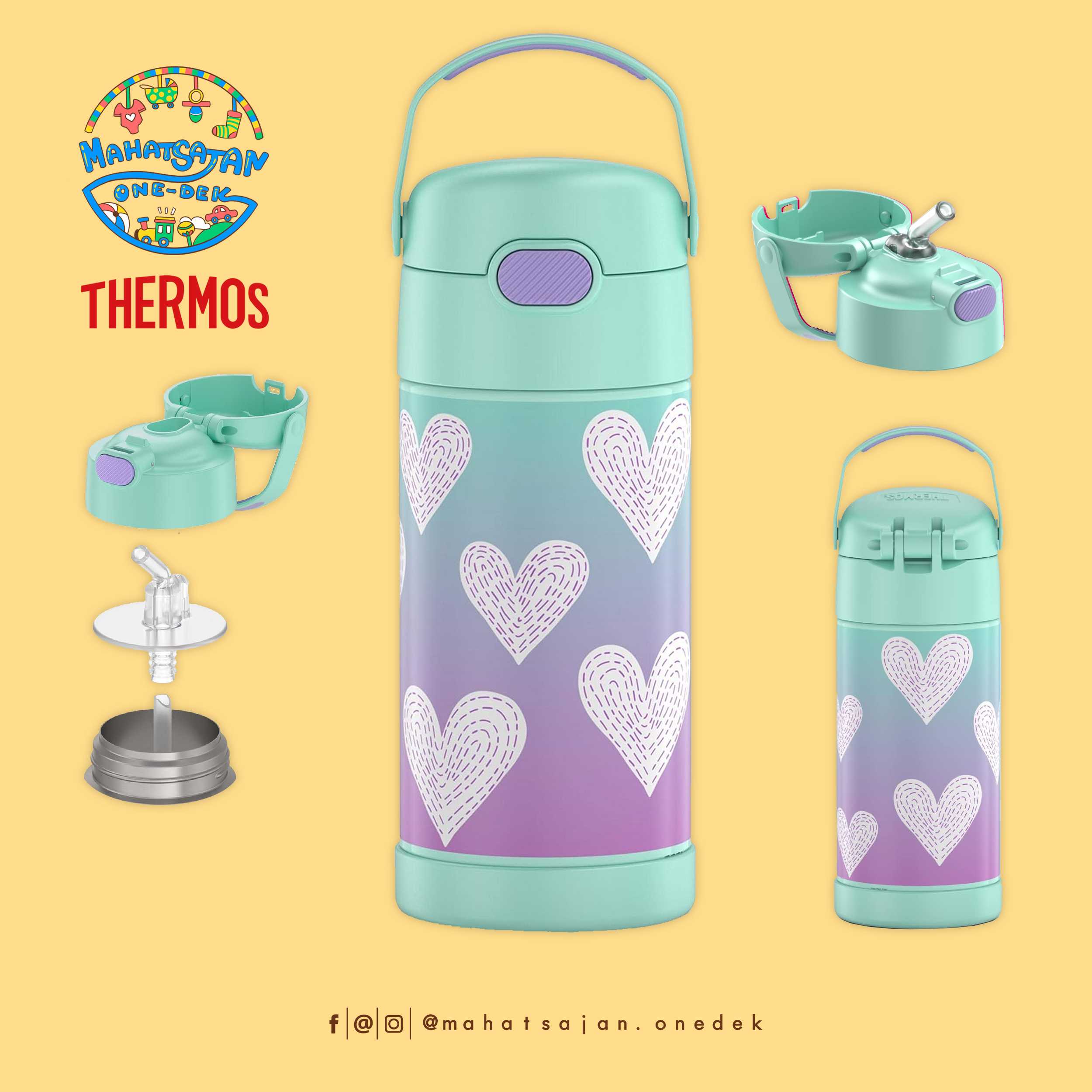 Heart Thermos Vacuum Insulated Stainless Steel 12 Oz Funtainer กระติกดูดน้ำแตนเลส