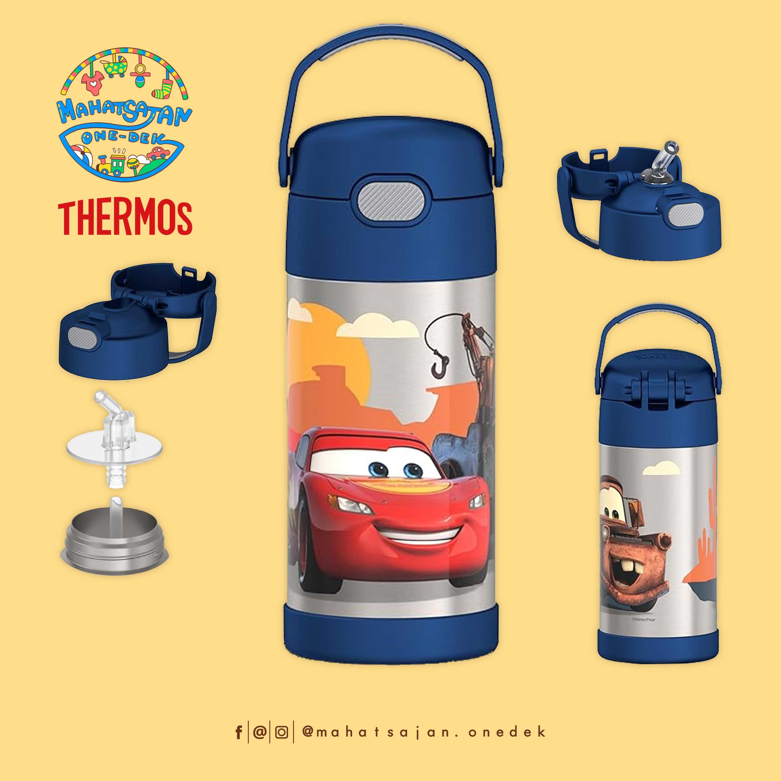 Cars Thermos Vacuum Insulated Stainless Steel 12 Oz Funtainer กระติกดูดน้ำแตนเลส