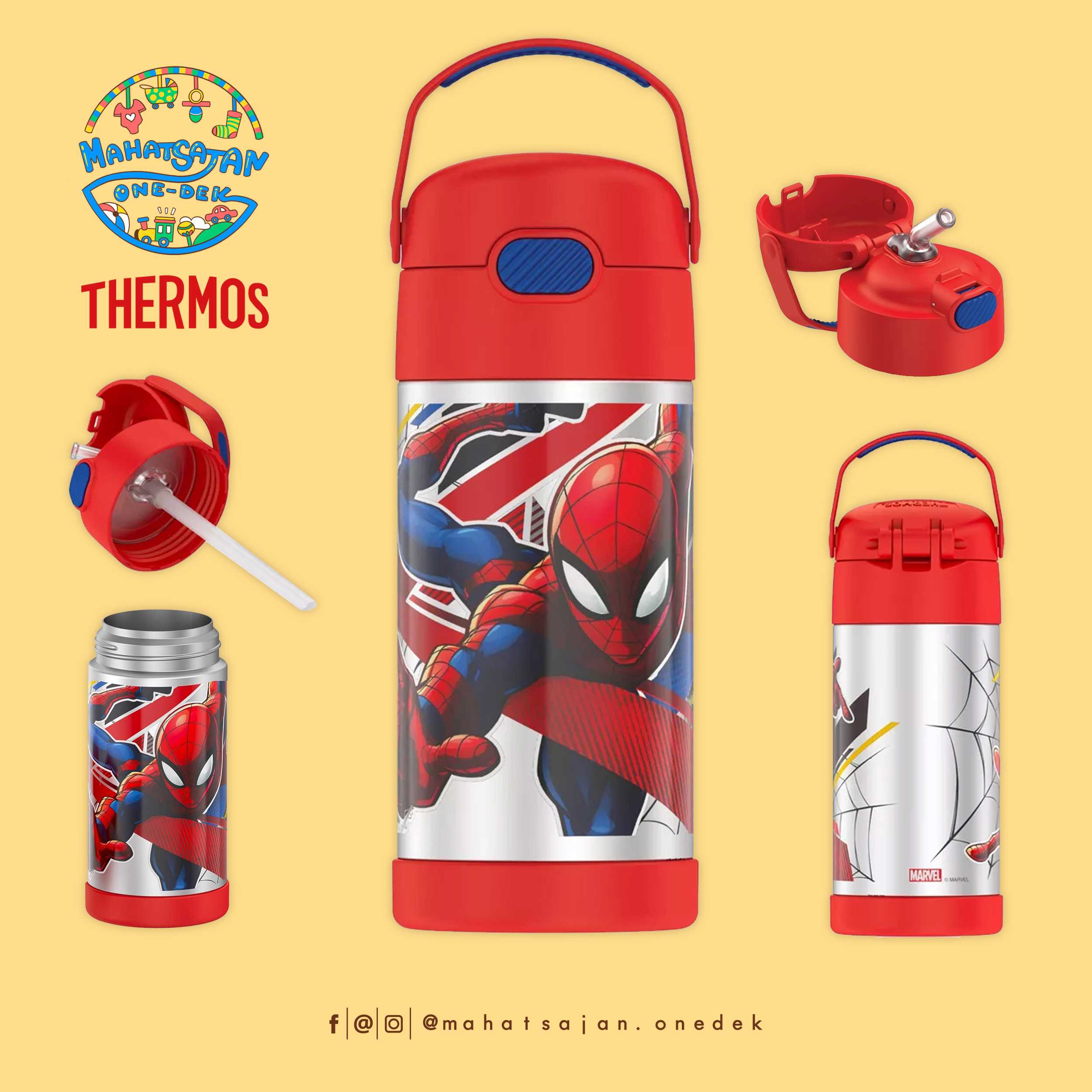 Spider Man Thermos Vacuum Insulated Stainless Steel 12 Oz Funtainer กระติกดูดน้ำแตนเลส