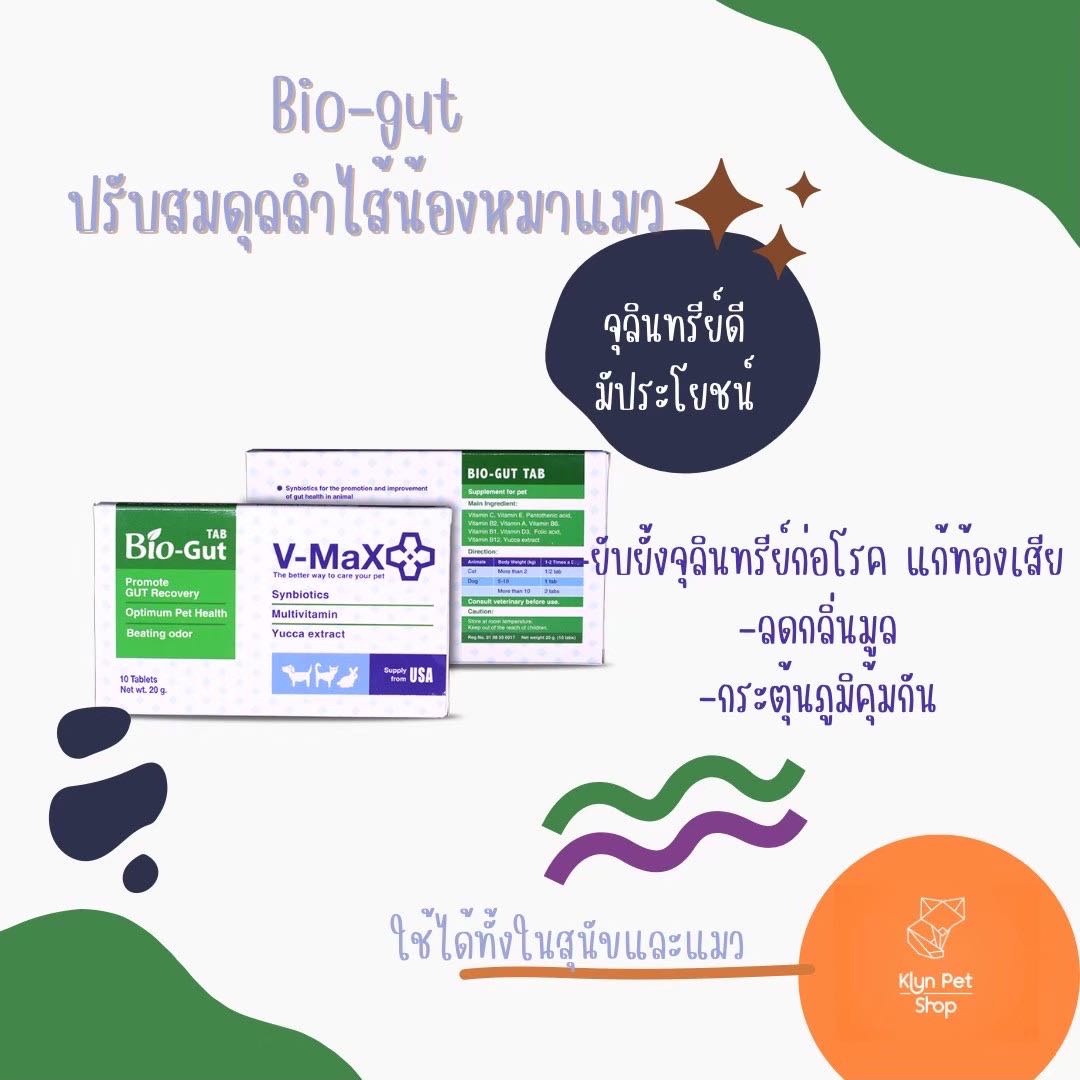 V-Max Bio-Gut 20g. Exp 4/3/2026 อาหารเสริม ปรับสมดุลทางเดินอาหาร ( 1 กล่อง มี 10 เม็ด )