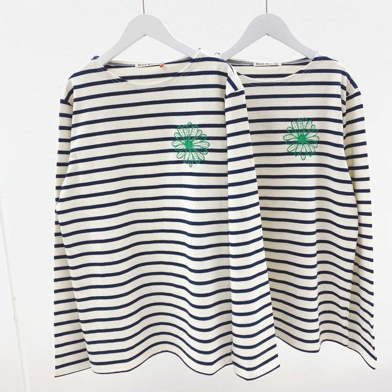 Mardi T-Shirt Long Sleeve Stripe Ivory/Green