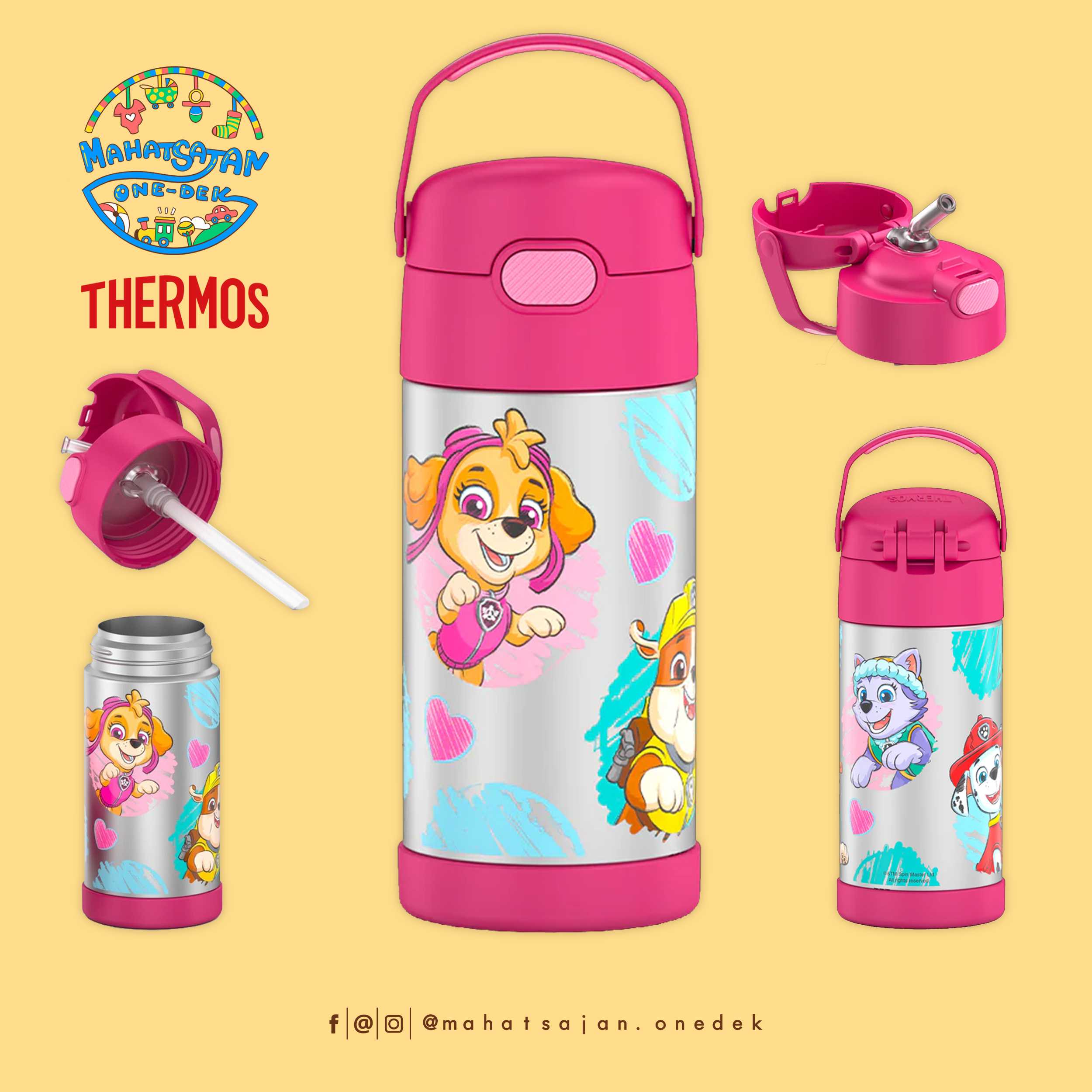 Paw Patrol Skye Thermos Vacuum Insulated Stainless Steel 12 Oz Funtainer กระติกดูดน้ำแตนเลส