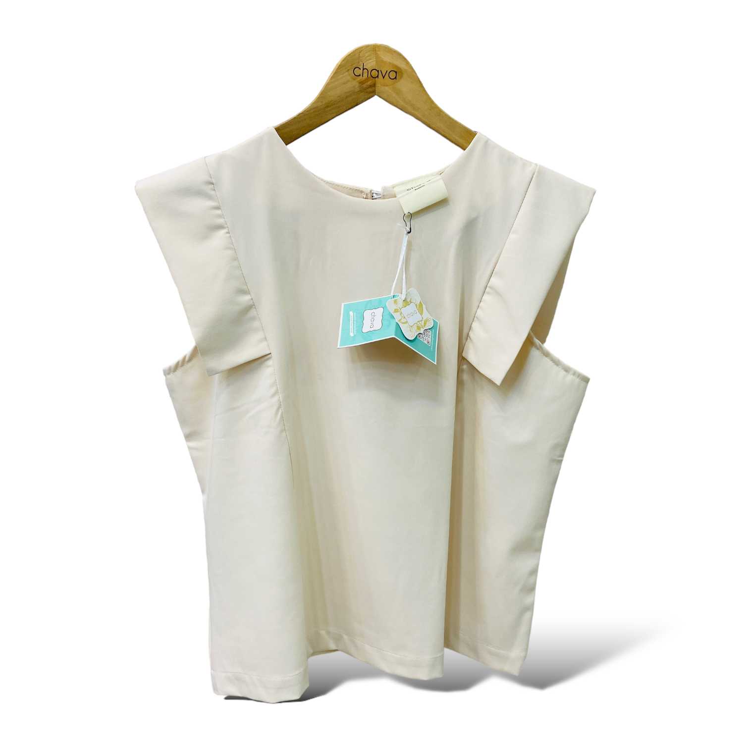 เสื้อ Top / BLOUSE สีครีม แขนปีก กระดุมหลัง