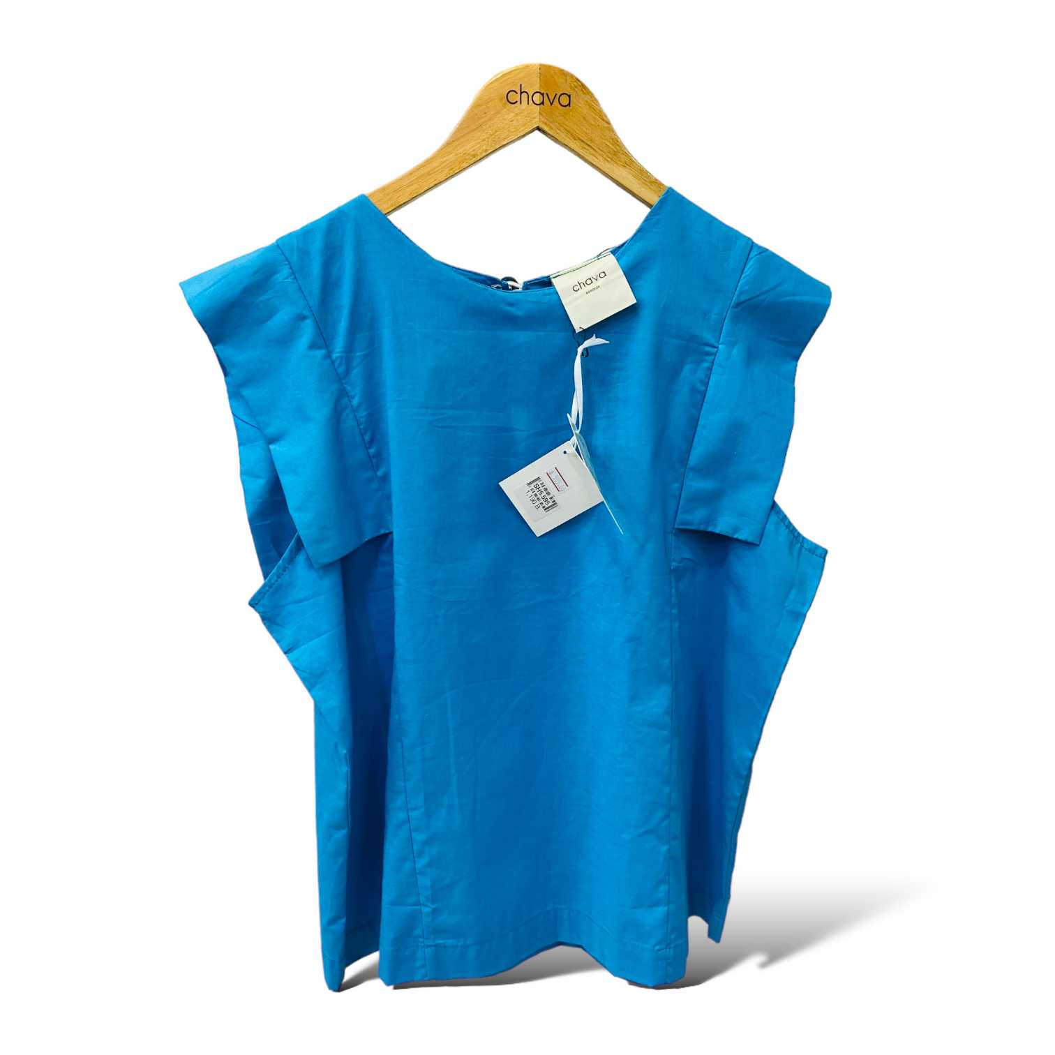 เสื้อ Top / BLOUSE สีฟ้า แขนปีก กระดุมหลัง