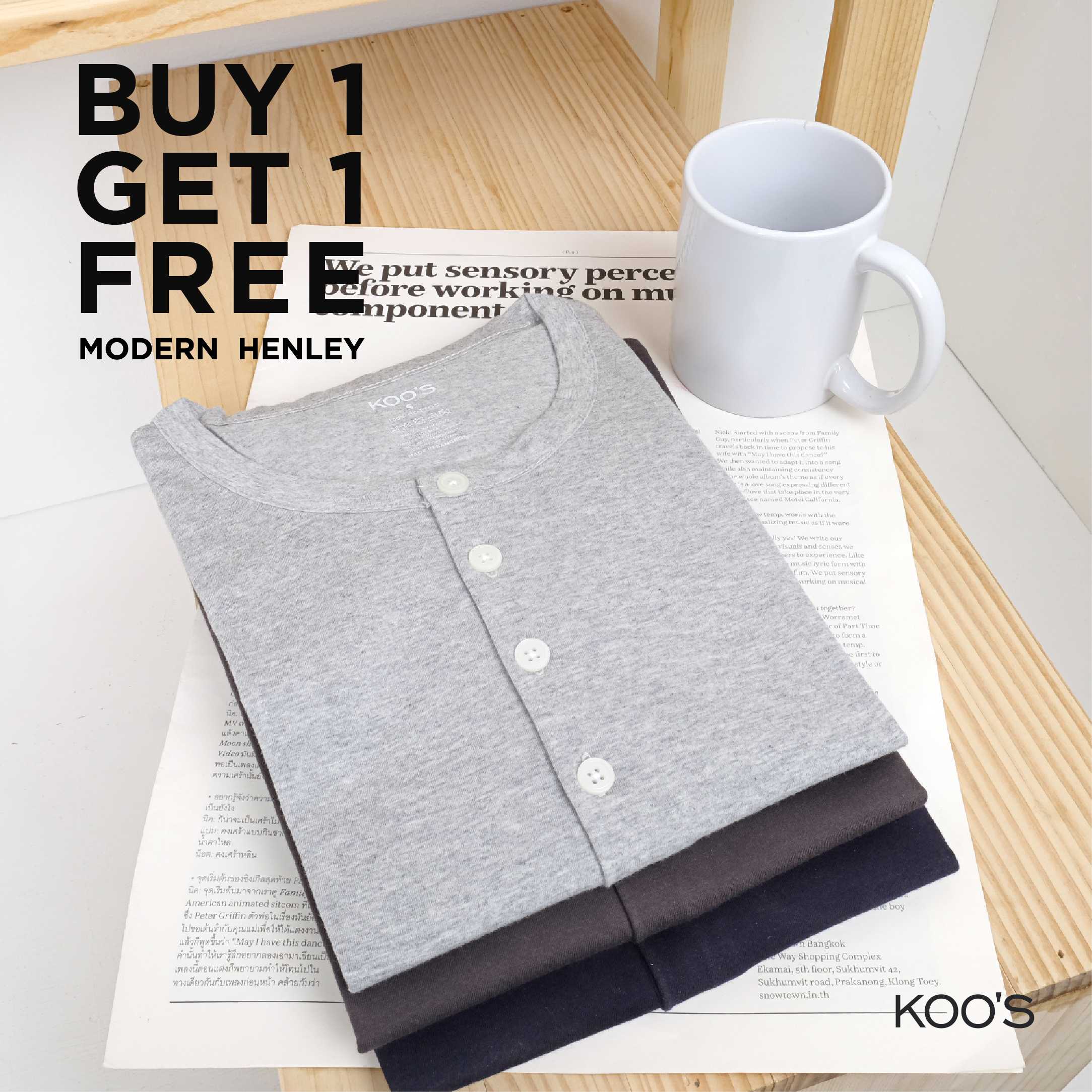 Modern Henley Tee - Grey Melange