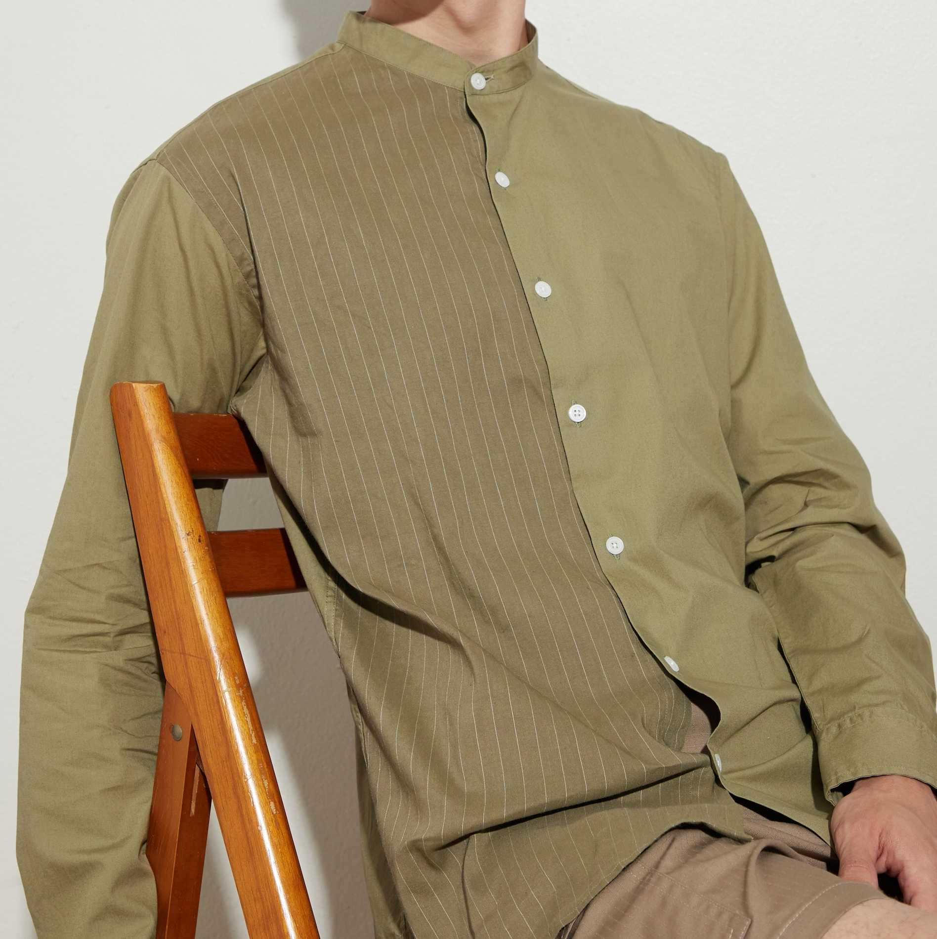 COLBY BAND COLLAR SHIRT - OLIVE