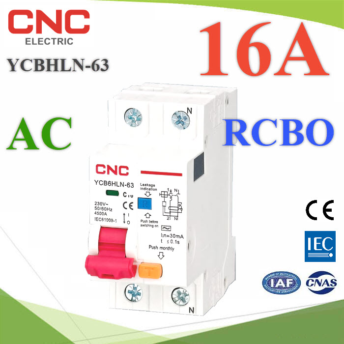 16A เบรกเกอร์กันดูด RCBO ตัดวงจรไฟฟ้า AC L-N เมื่อมีไฟรั่ว