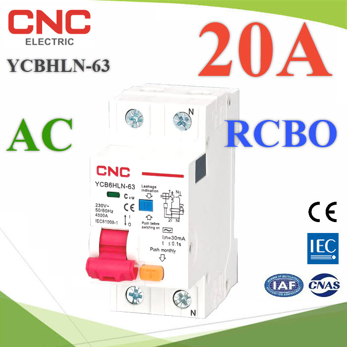 20A เบรกเกอร์กันดูด RCBO ตัดวงจรไฟฟ้า AC L-N เมื่อมีไฟรั่ว