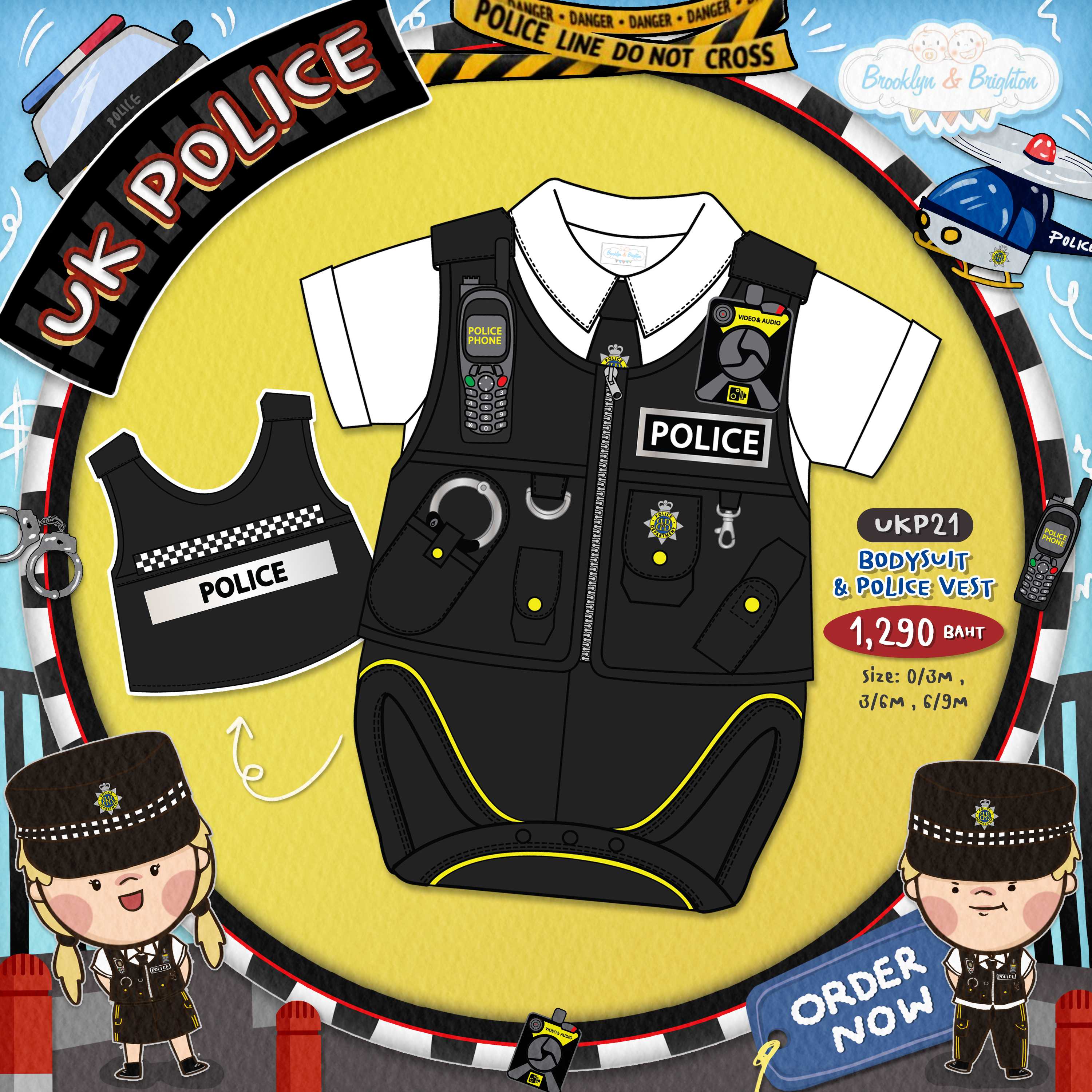 Cops 'n' Robbers - Bodysuit & Police Vest ชุดตำรวจอังกฤษ+เสื้อกั๊ก - UKP21 (Size: 0/3M-6/9M)