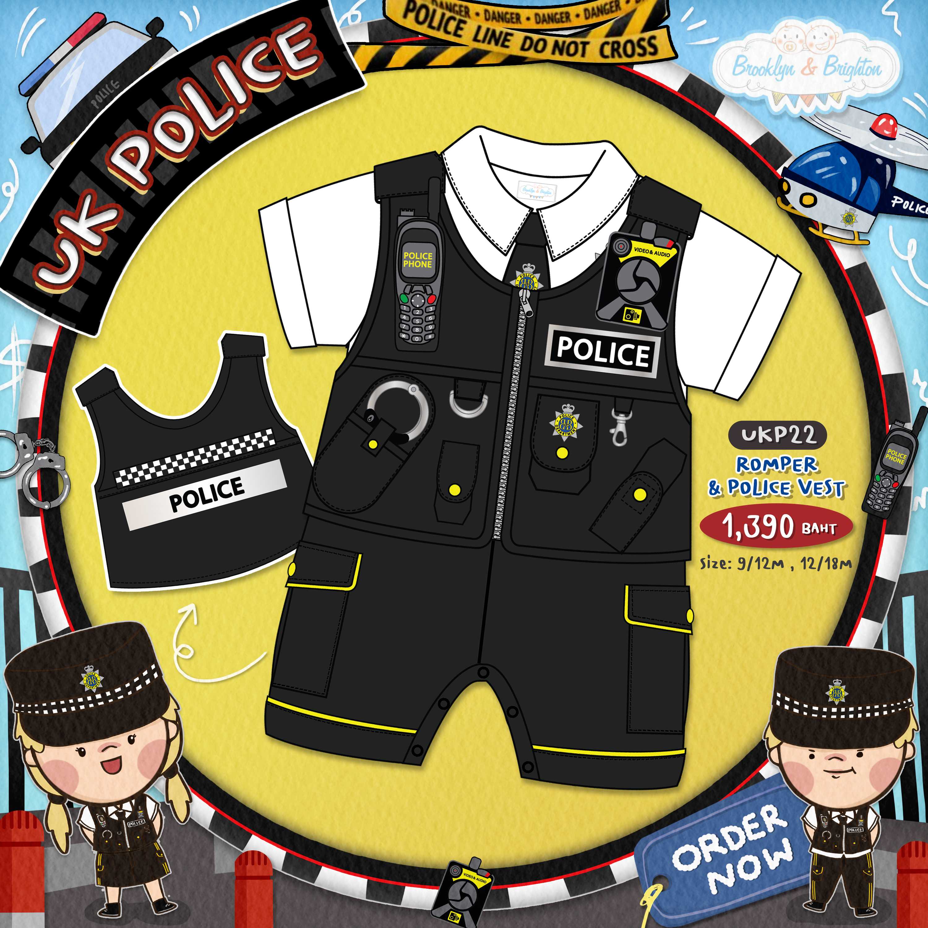 Cops 'n' Robbers - Romper & Police Vest ชุดตำรวจอังกฤษ+เสื้อกั๊ก - UKP22 (Size: 9/12M-12/18M)