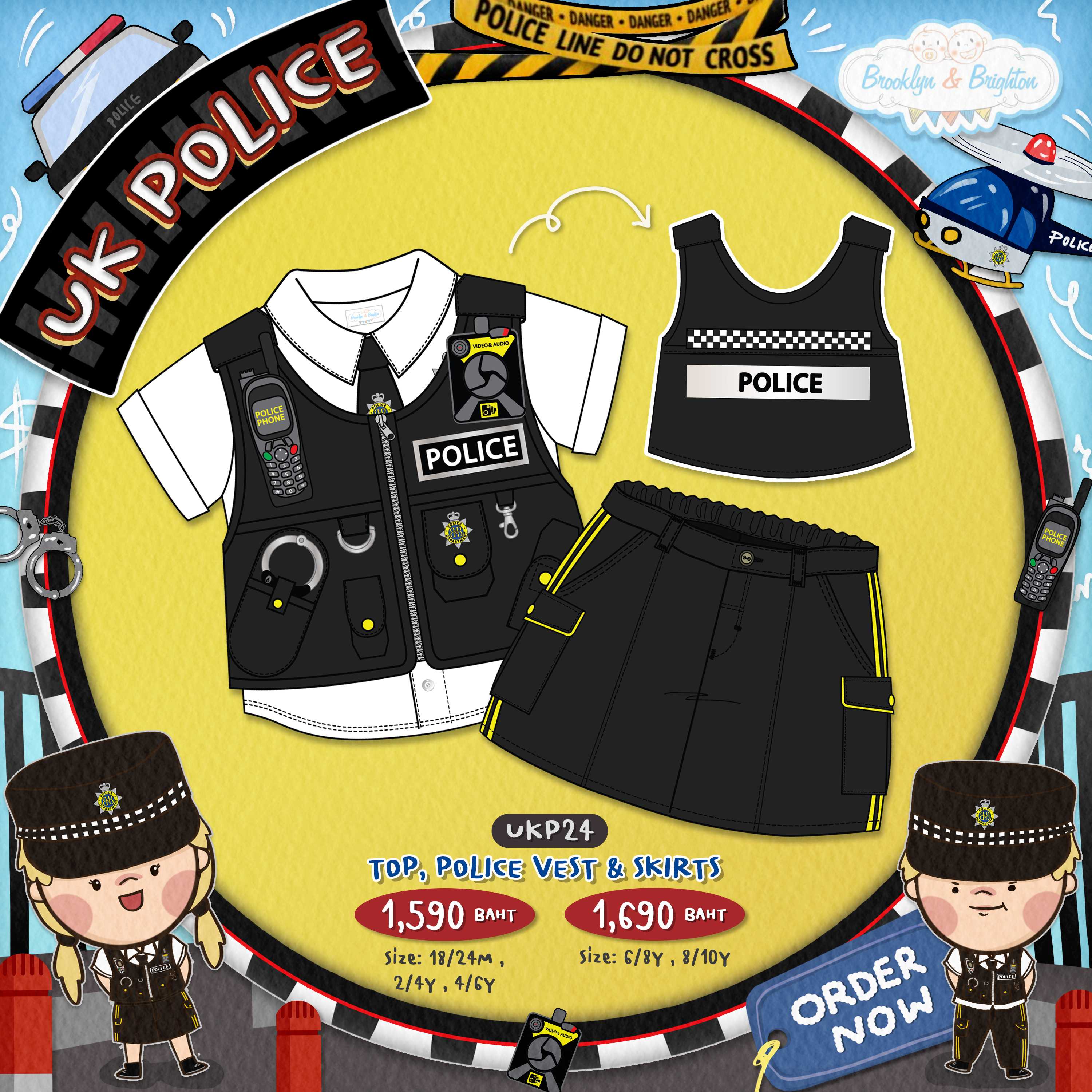 Cops 'n' Robbers - Top, Police Vest & Skirts ชุดตำรวจหญิง+เสื้อกั๊ก - UKP24 (Size: 18/24M-8/10Y)