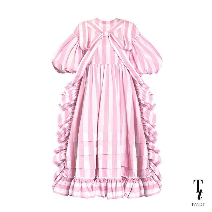 MEDELYN Dress - STRIPED BOW-SHAPED RUFFLE TRIMMED MAXI DRESS