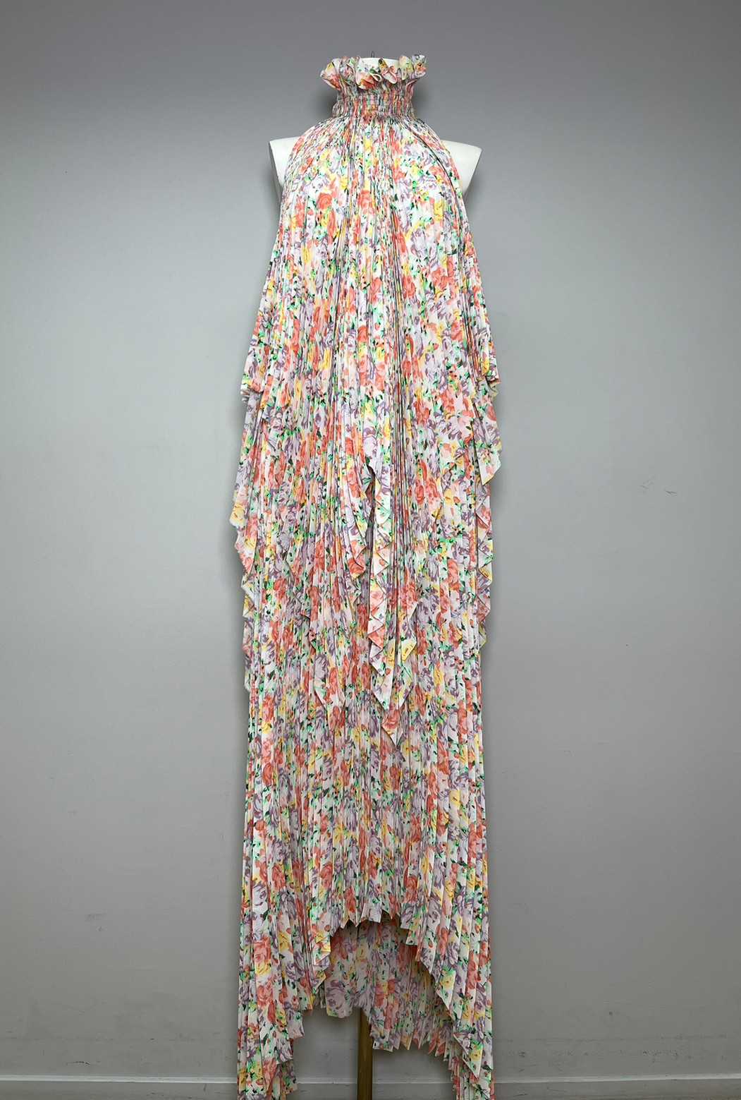 Ruffle neck open back set (Top & Skirt) - Pastel Floral