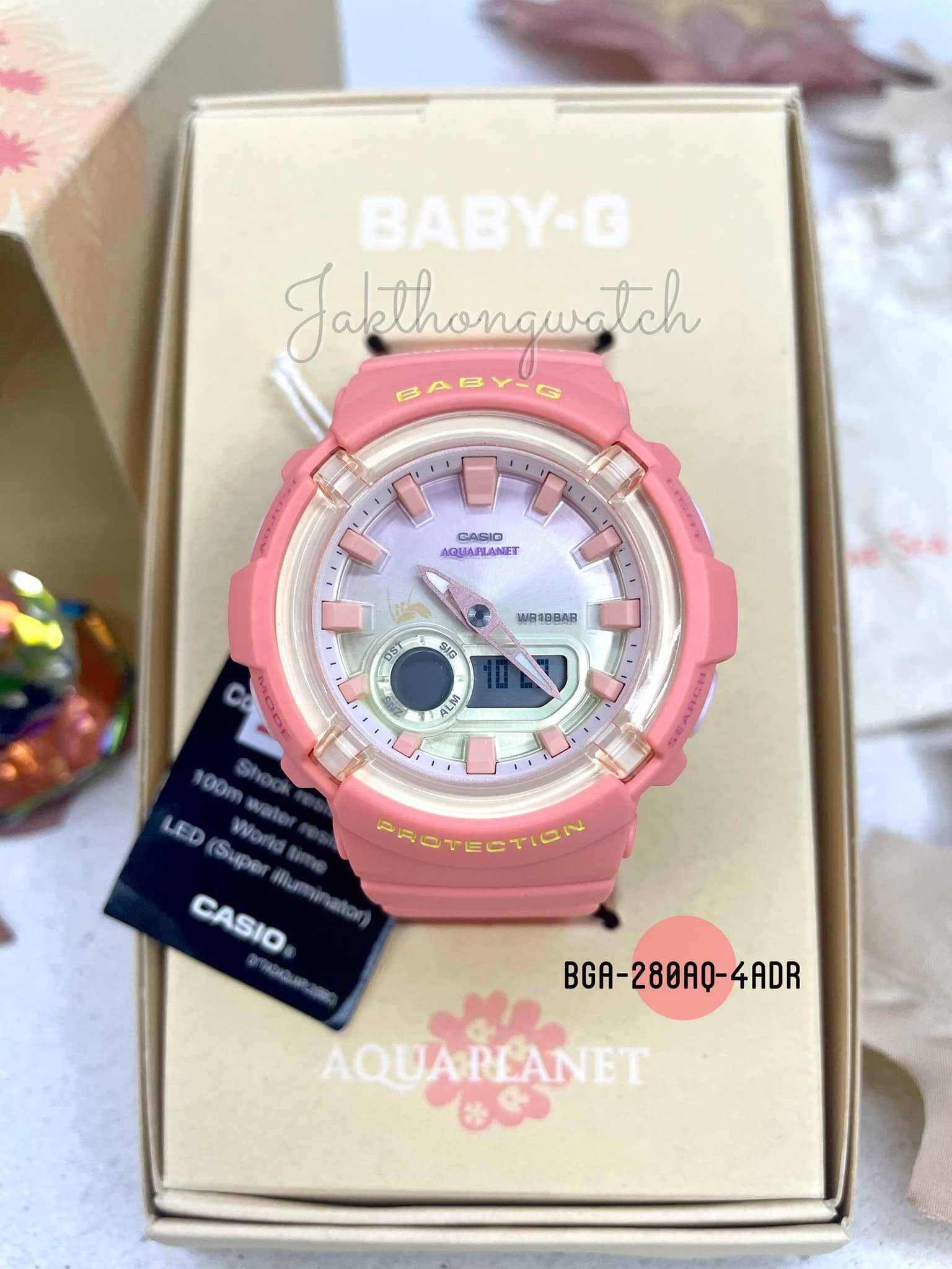 CASIO BABY-G นาฬิกาข้อมือ รุ่น BGA-280AQ-4ADR ตัวเรือนสีส้มอ่อน หน้าปัดดิจิทัลอะนาล็อก ขนาด 43.4 mm.