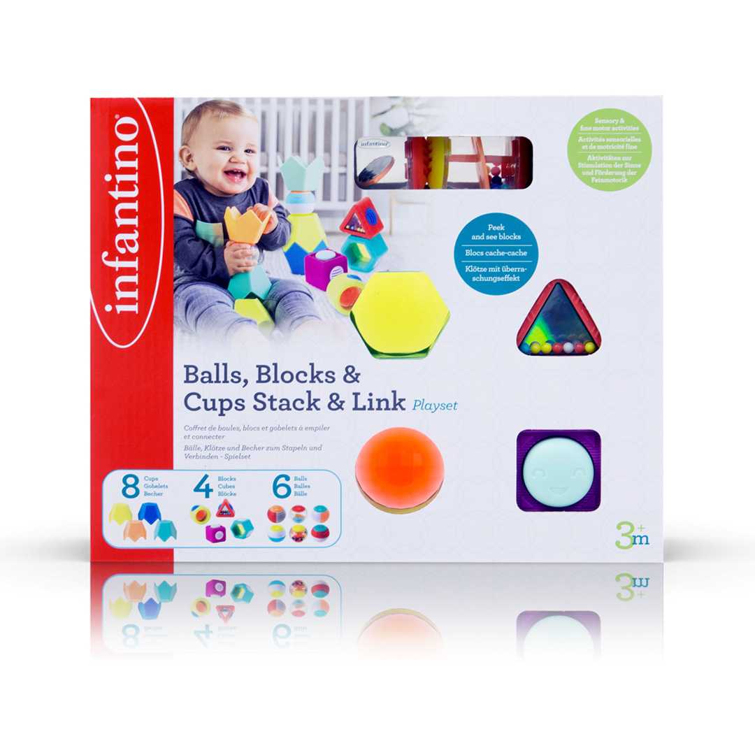 Infantino - Balls, Blocks & Cups Stack & Link Playset - เซ็ทบล็อก ถ้วยเรียงชั้น