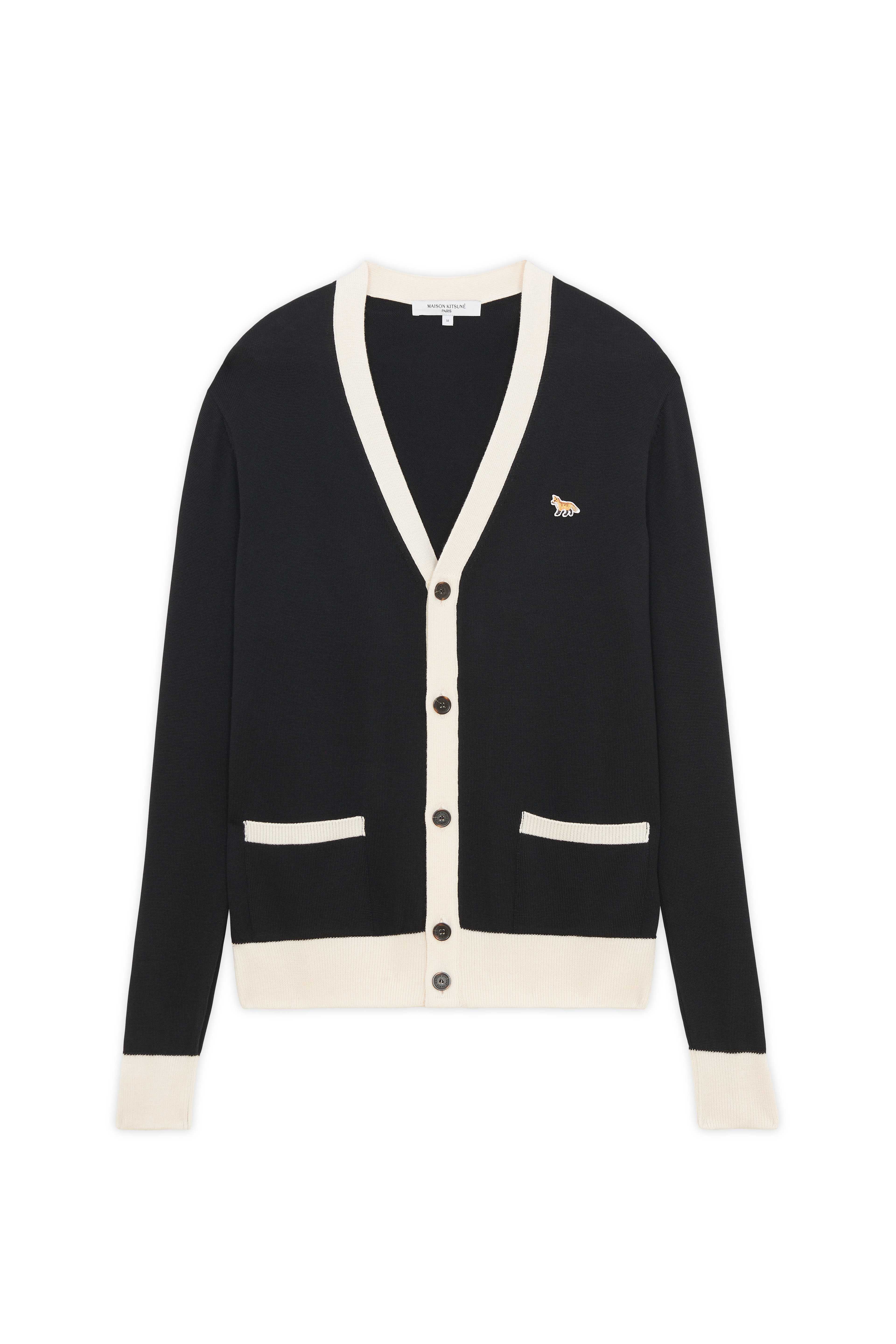 BABY FOX PATCH BICOLOR CLASSIC CARDIGAN - BLACK