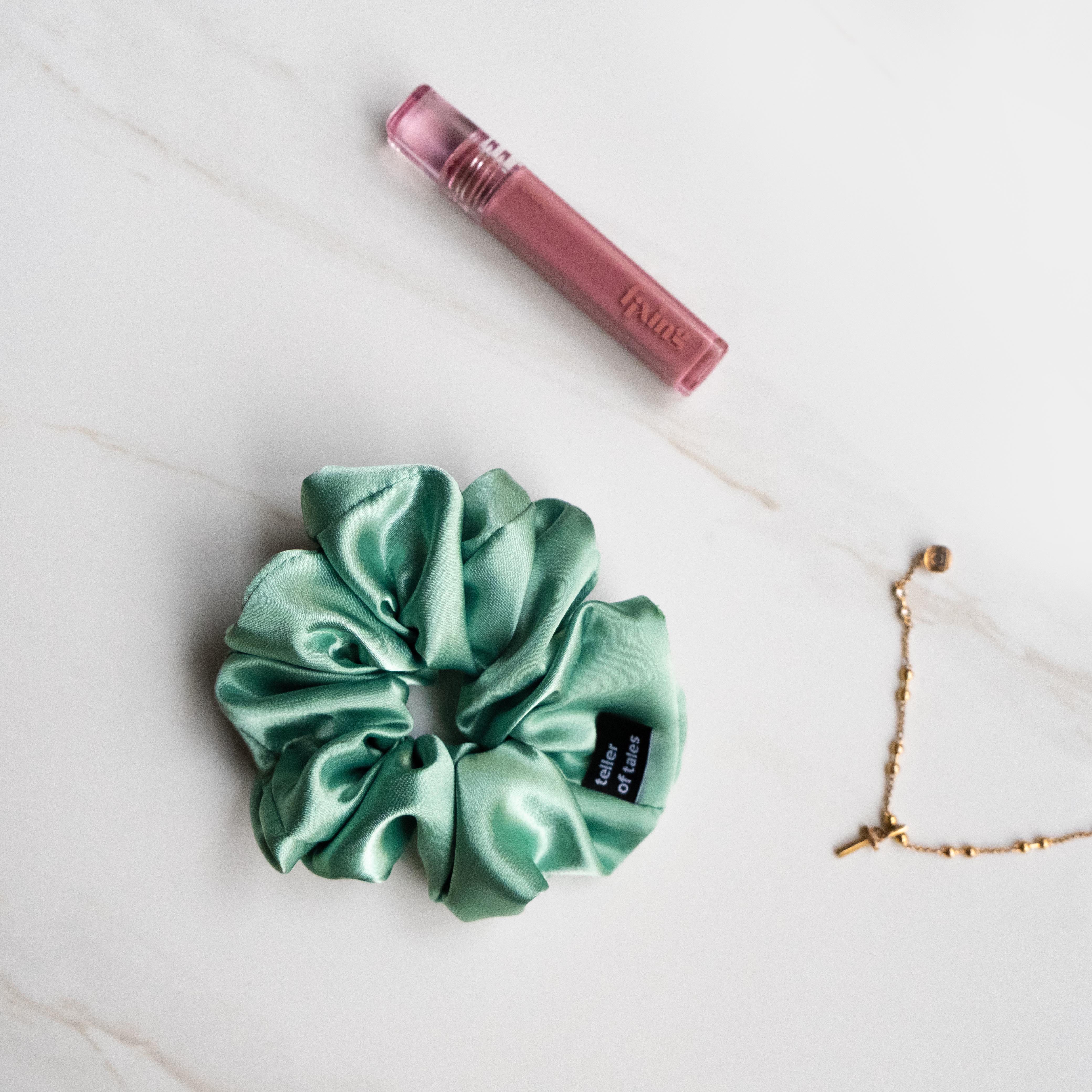 teller of tales scrunchies - jade (luscious satin collection)