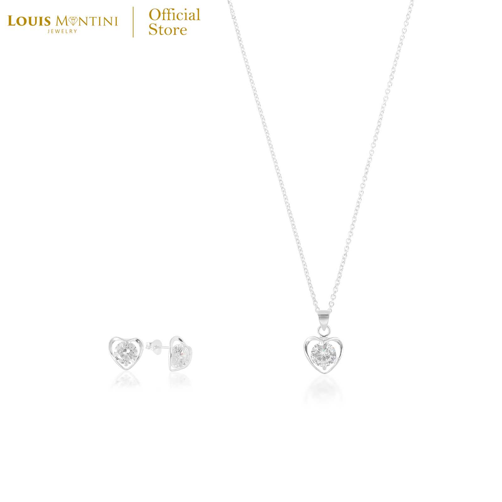 [Giftset] Louis Montini ชุดกิฟท์เซต ต่างหูเงินแท้ สร้อยคอเงินแท้ รูปหัวใจเพชร LJ-GS006