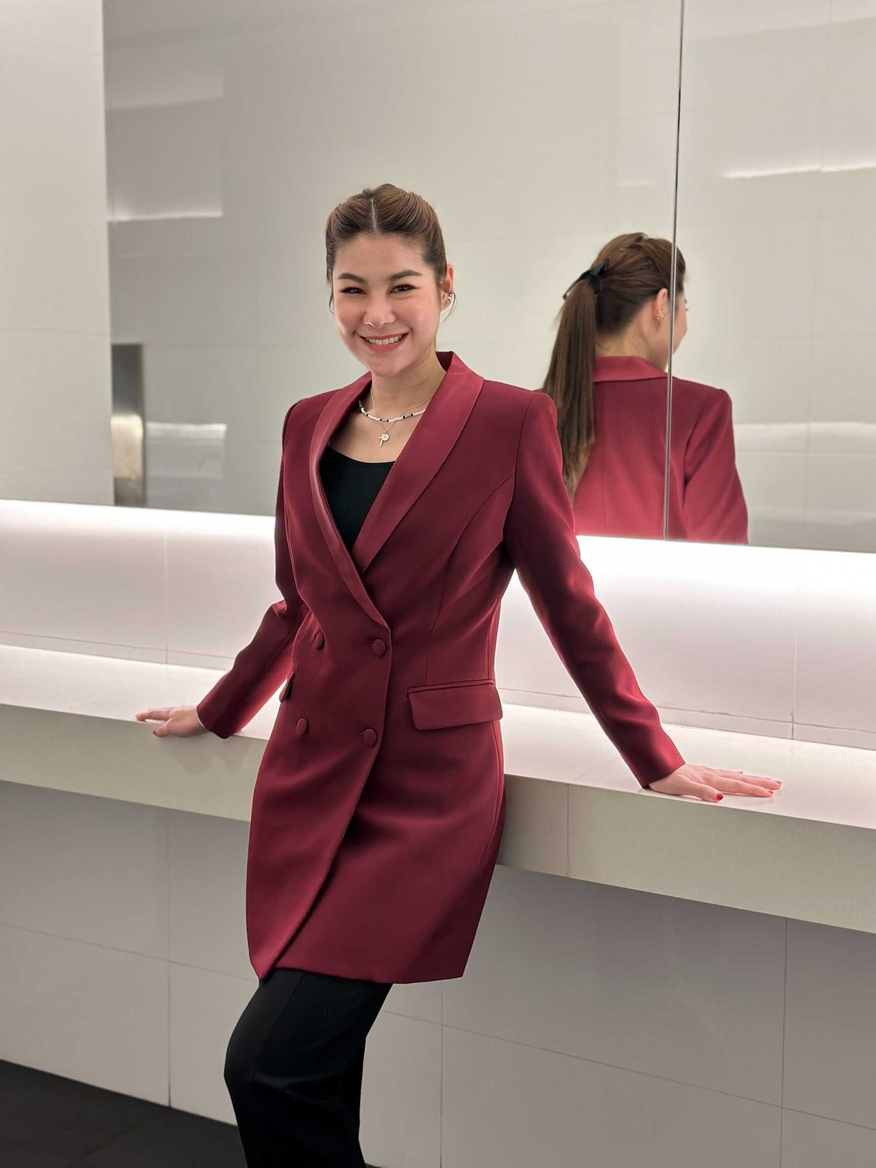 พร้อมส่ง Tuxedo Dress Burgundy
