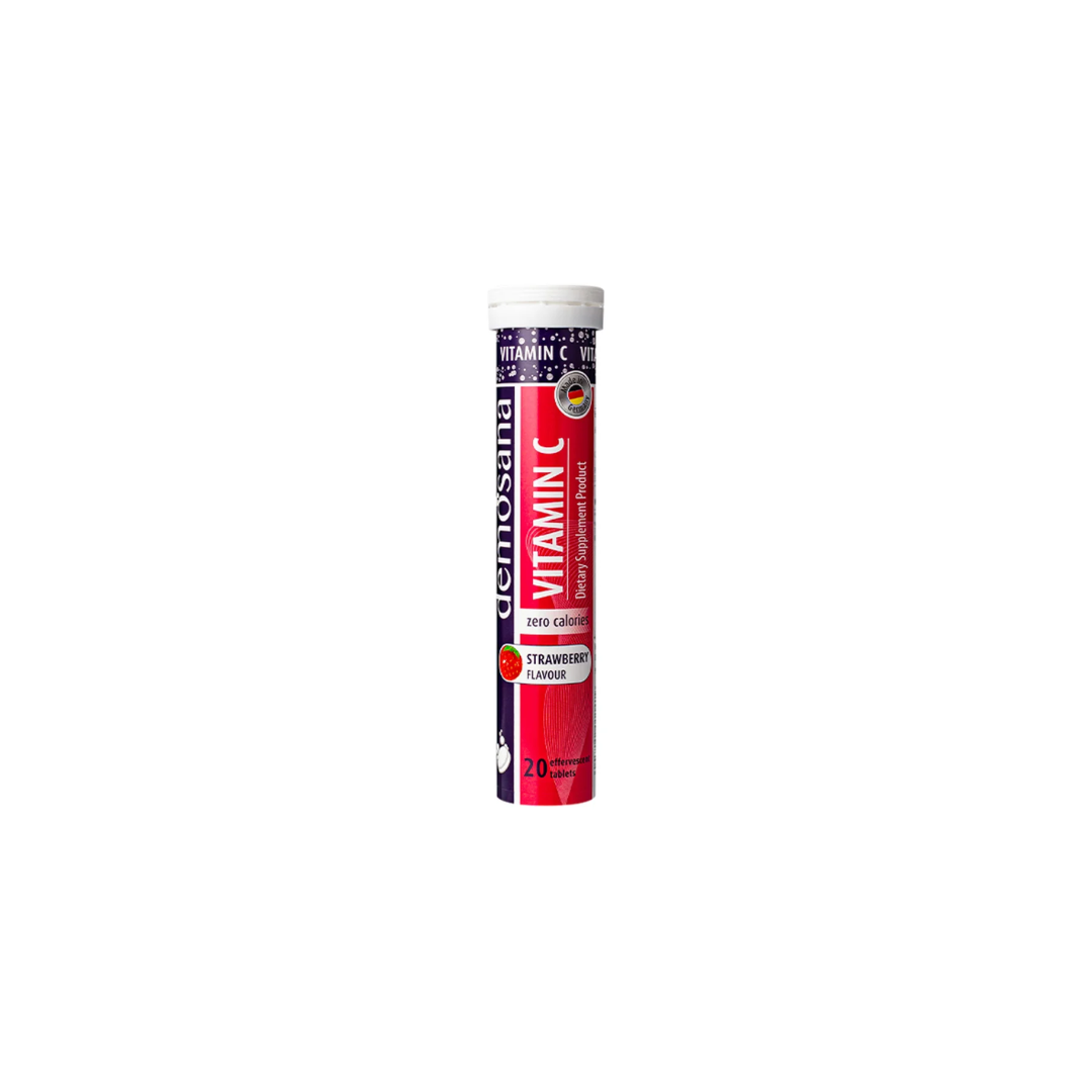[หมดอายุ xx/xxxx] 2หลอด เม็ดฟู่เสริมภูมิ Demosana - Vitamin C Strawberry Flavour 2หลอด(40เม็ด).