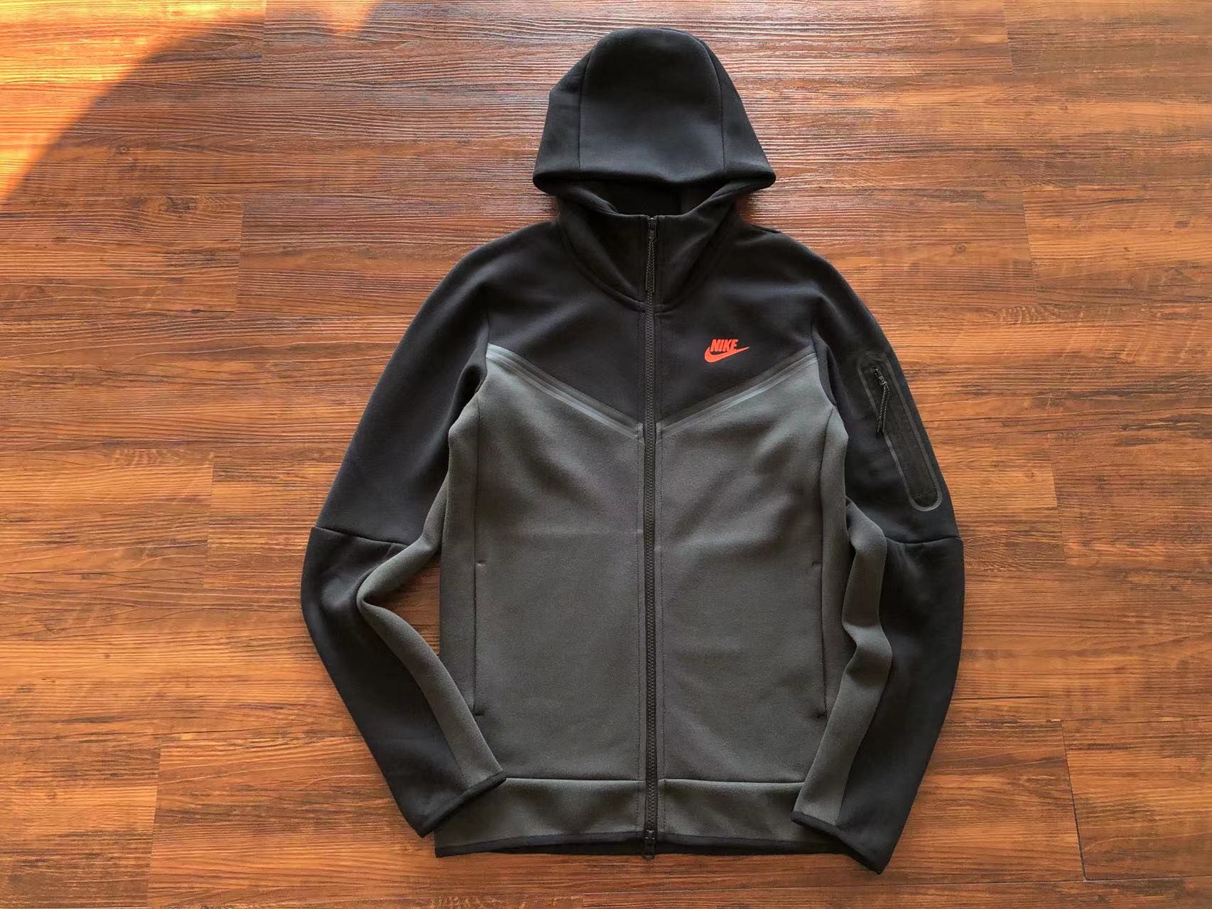 Nike Tech Fleece Full-Zip Hoodie Dark Smoke Grey/Black/Safety Orange
