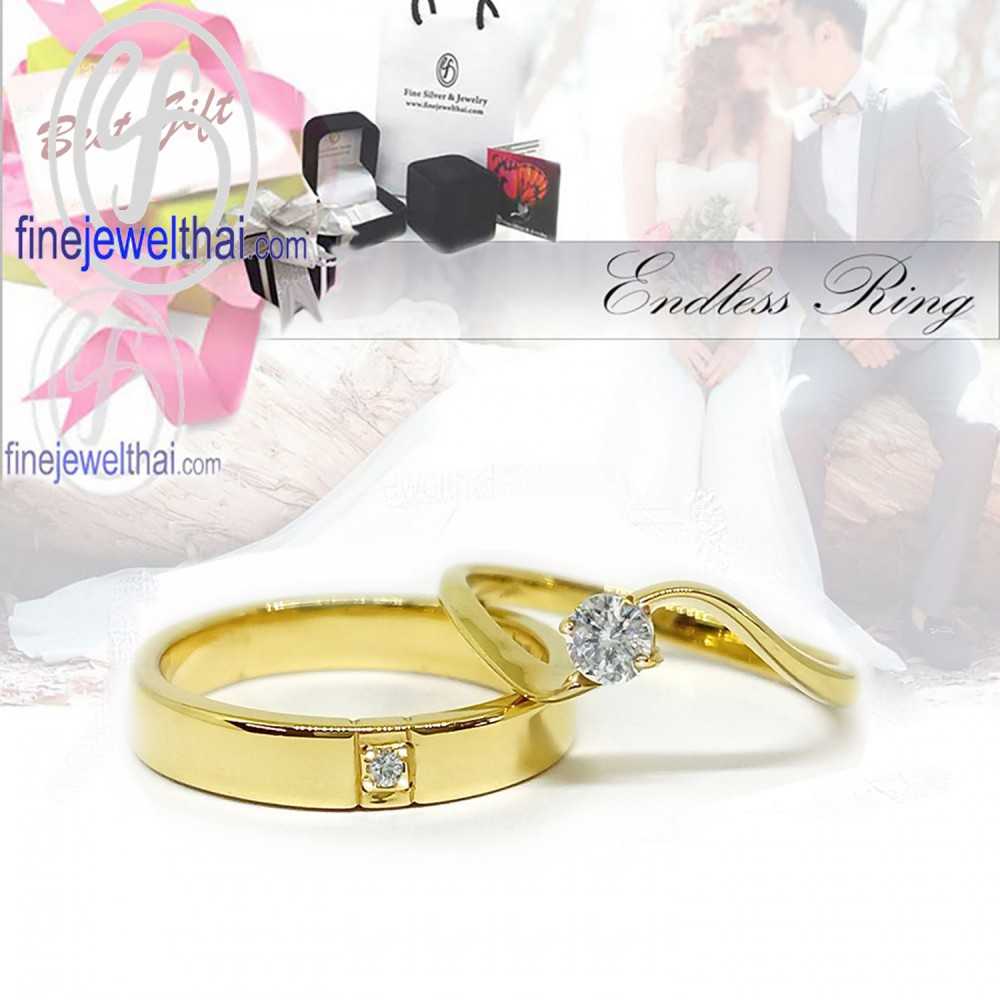 Finejewelthai-แหวนคู่-แหวนเพชรCZ-แหวนเงินแท้-แหวนแต่งงาน-R1005-1073cz-g