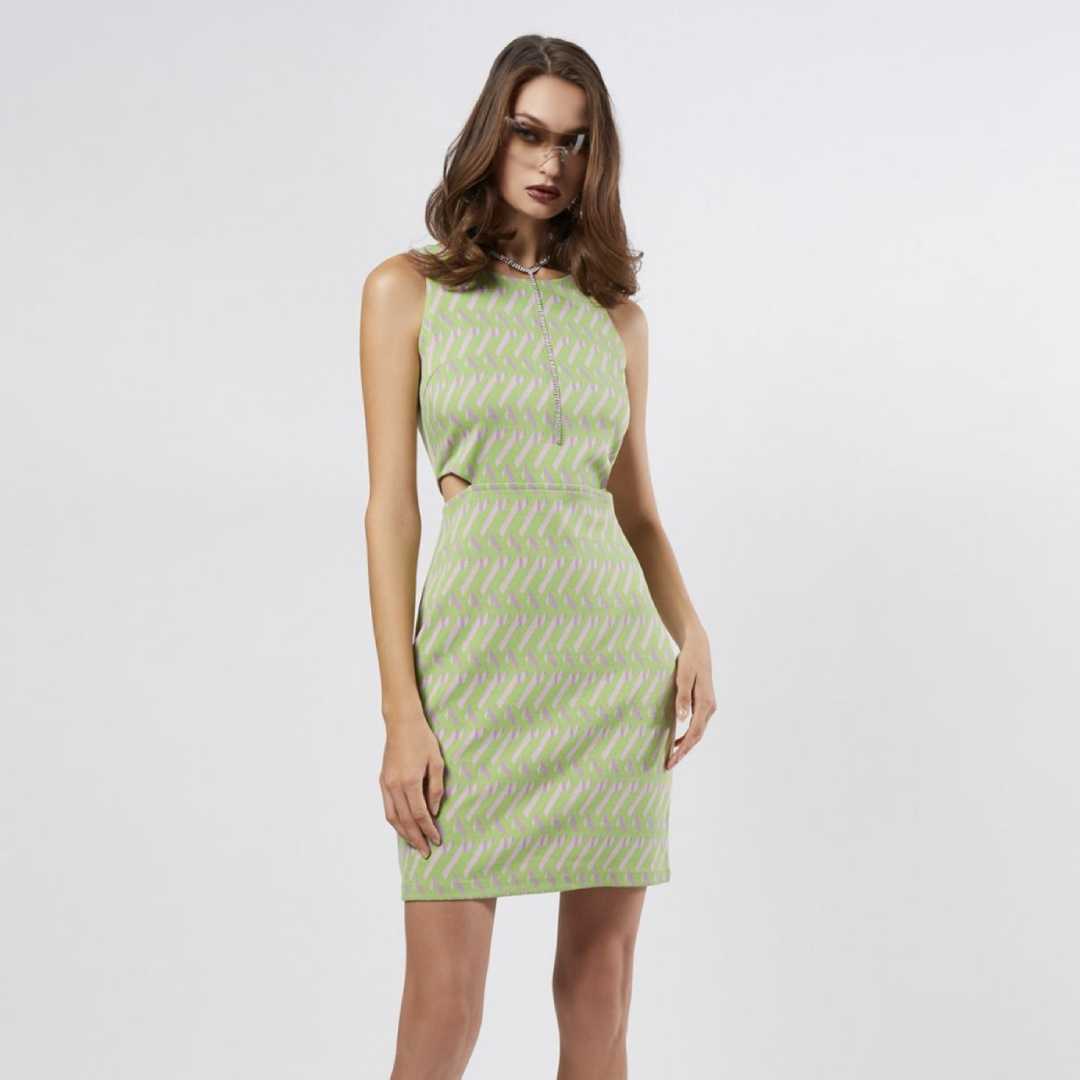 เดรสคัทเอ้าท์ลายจีโอเมตริก | Cutout Dress in FF Geo Print | 06168