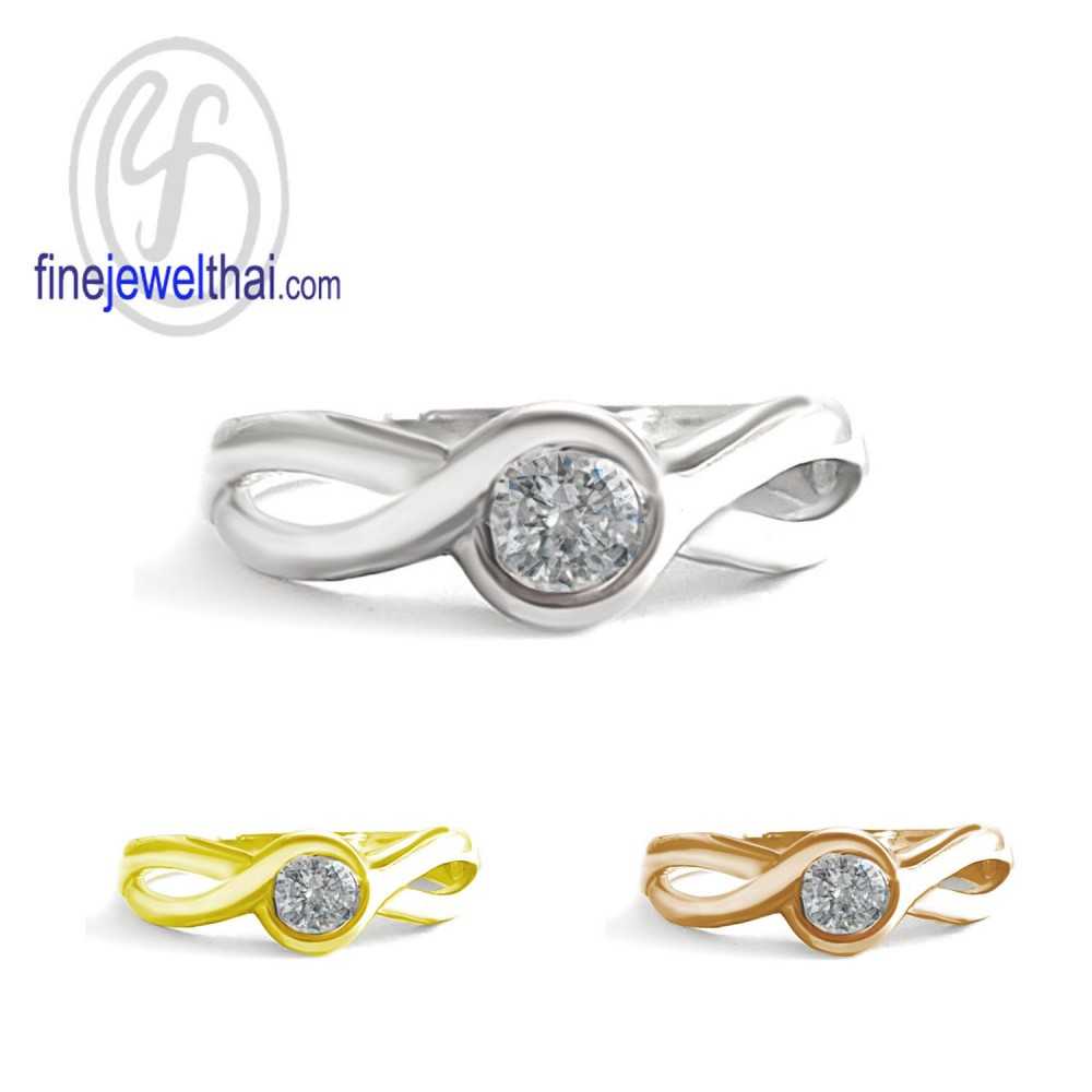 Finejewelthai-แหวน-แหวนเพชร-แหวนเงินแท้-Minimal-Diamond-CZ-Silver-Ring-R1422cz