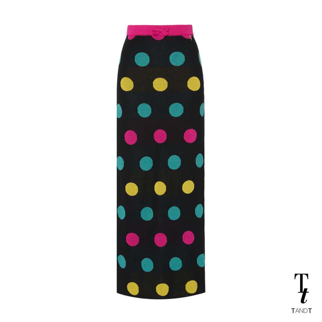 DE LA MOTT SKIRT - POLKA-DOT BODYCON KNITTED MAXI SKIRT