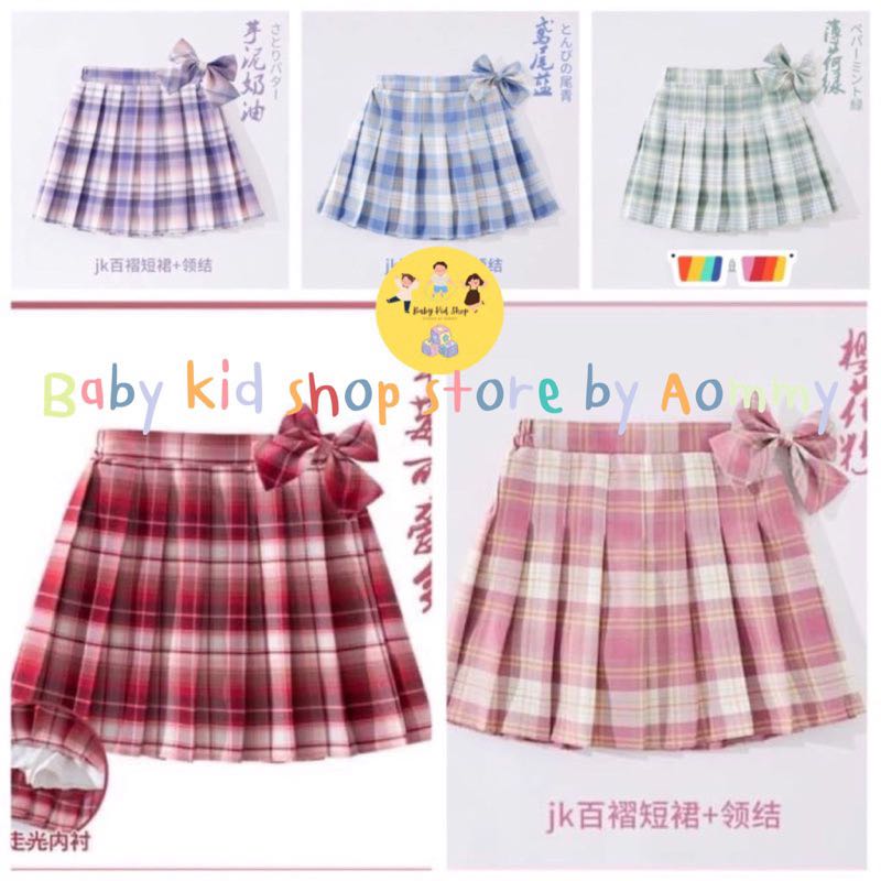 (พร้อมส่ง) กระโปรงพลีทเด็ก JK  5 สีสดใส (แถมโบว์ 1 ชิ้น)