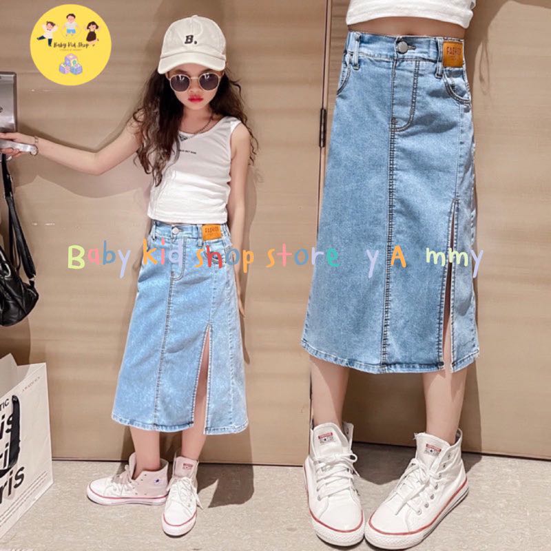 (พร้อมส่ง) กระโปรงยีนส์ยาวเอวสูง สไตล์เกาหลี