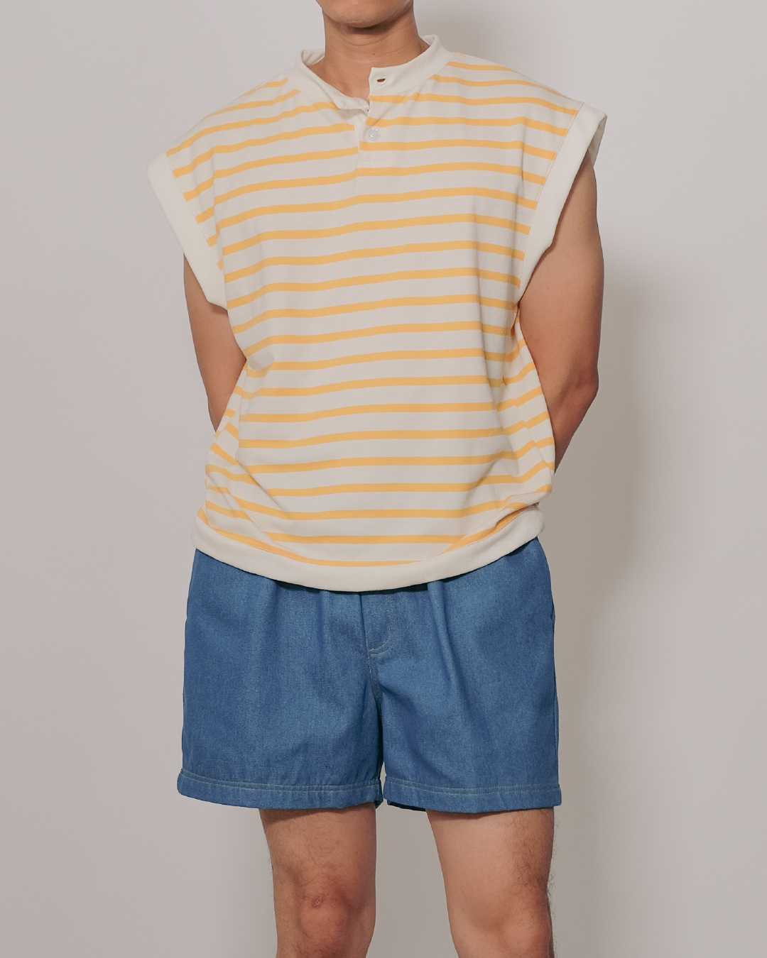 CLUB ✿ 35 Club Striped Sleeved-less T in Yellow/White