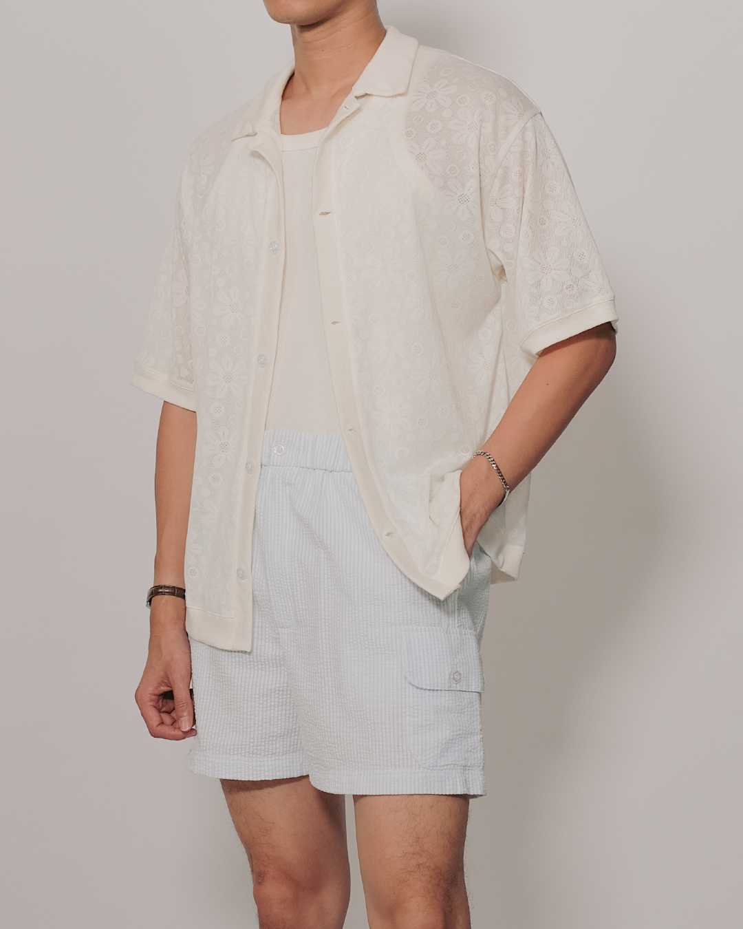 CLUB ✿ 37 Club Floral-Net Shirt in White