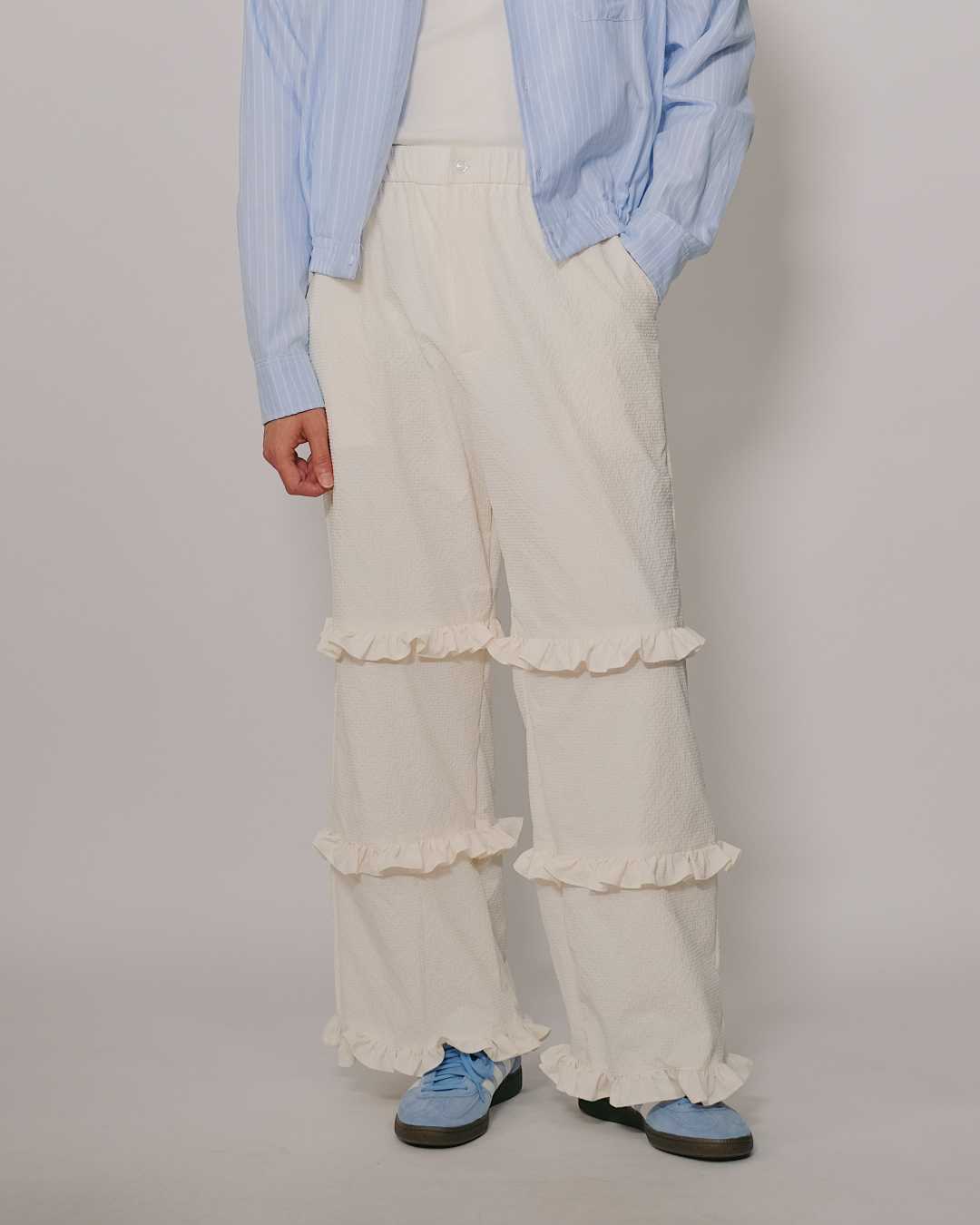 CLUB ✿ 42 Club Wonder Flounce Nylon Pants in Textured White