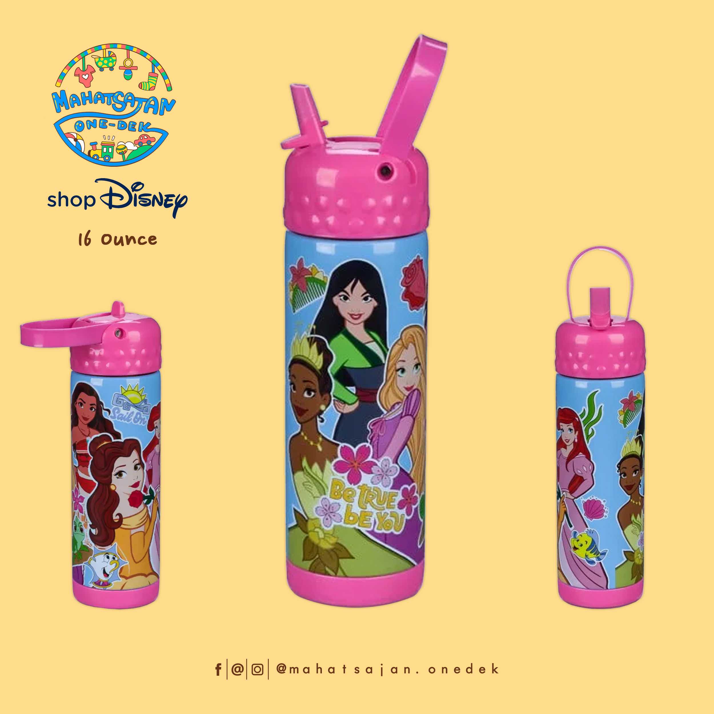 Disney Store Princess Stainless Steel Water Bottle with Built-In Straw กระติกน้ำเก็บความเย็นเจ้าหญิง