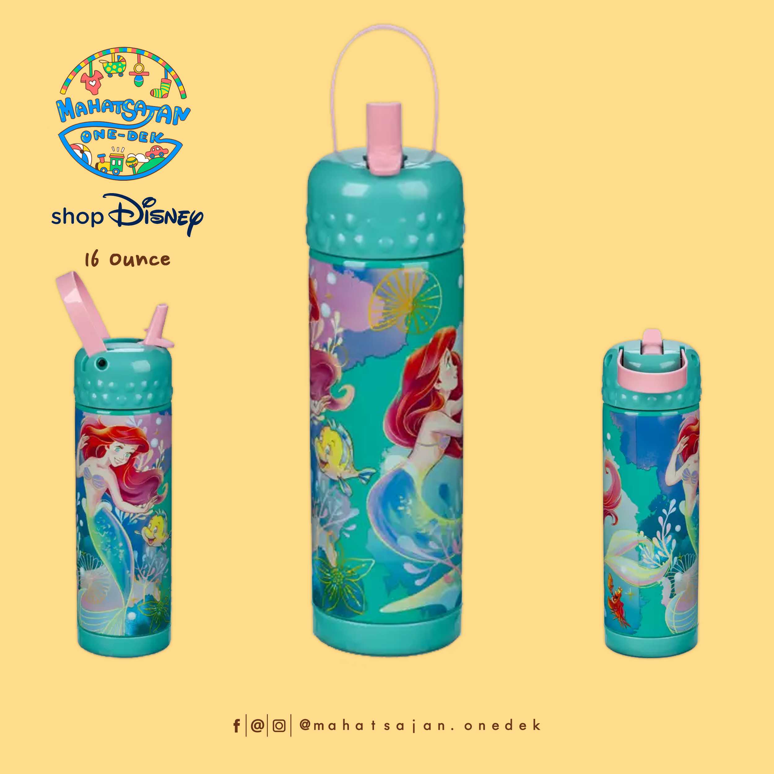 Disney Store The Little Mermaid Stainless Steel Water Bottle with Straw กระติกน้ำเก็บความเย็นแอเรียล