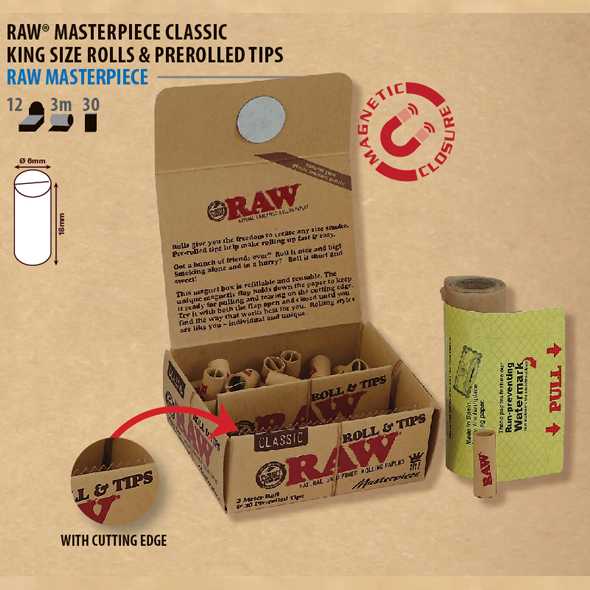 314006 RAW Masterpiece  Classic Kingsize Roll + Pre-rolled Tips