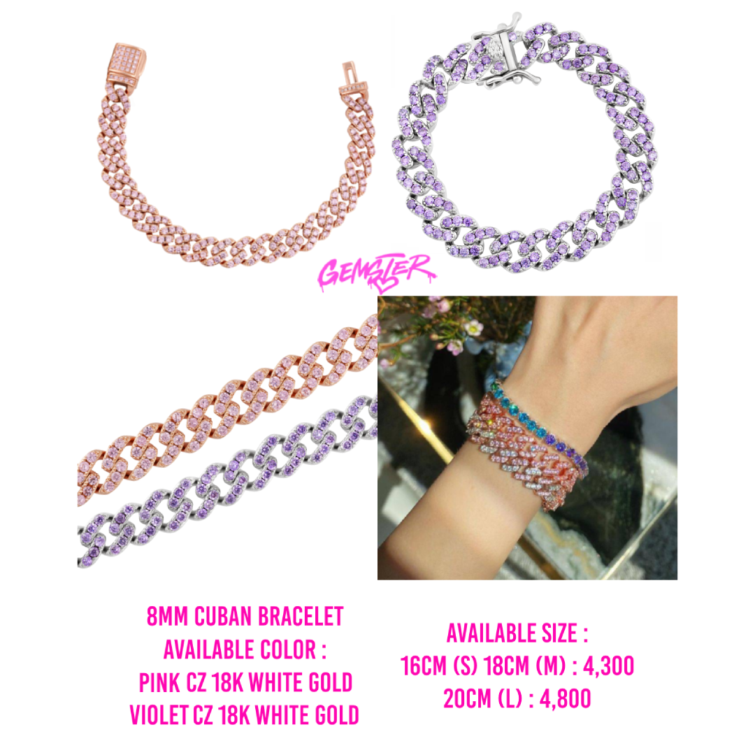 [พร้อมส่ง] 8mm Colored Cz Cuban Bracelet 18k gold plated (2 colors)