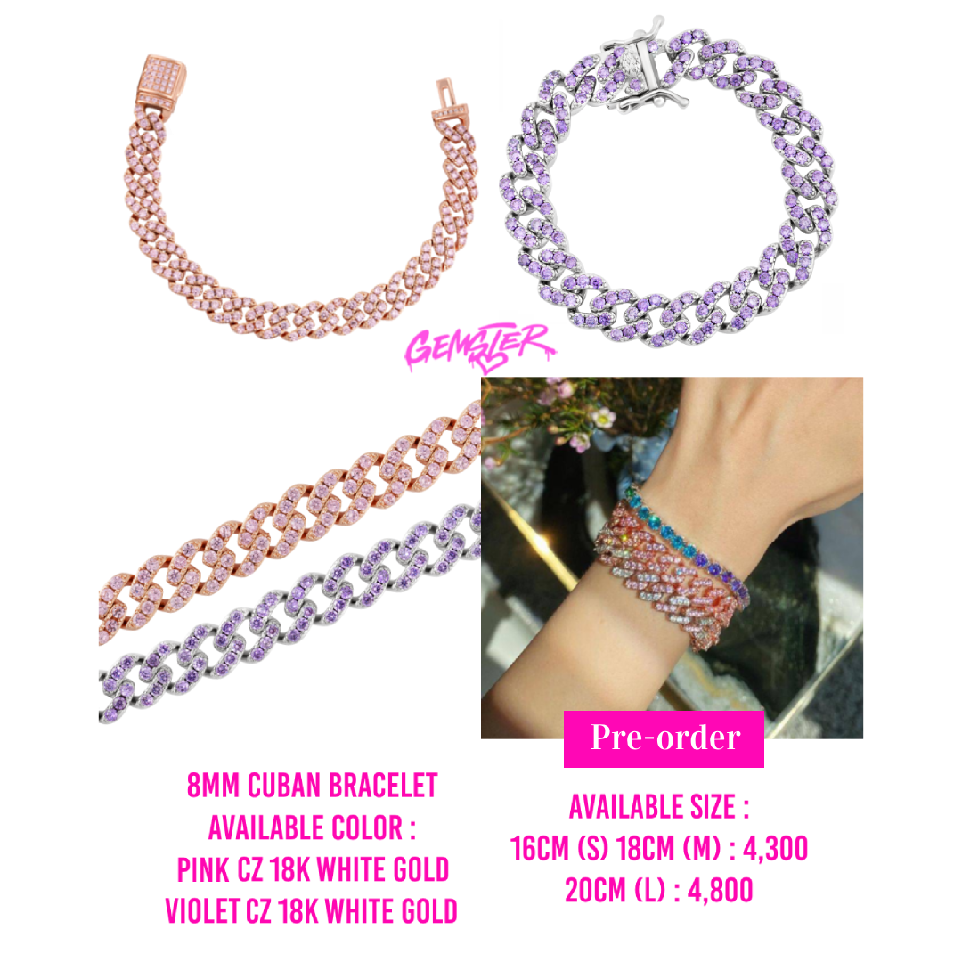 [Pre-order 30+ days] 8mm Colored Cz Cuban Bracelet 18k gold plated (2 colors)