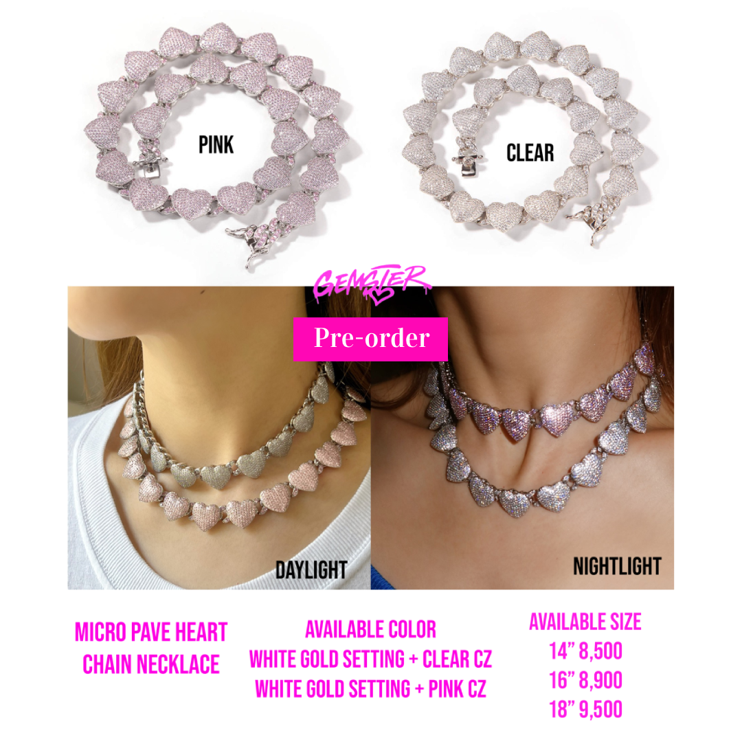 [Pre-order 30+ days] Micro Pave Heart Chain Necklace (2 color)