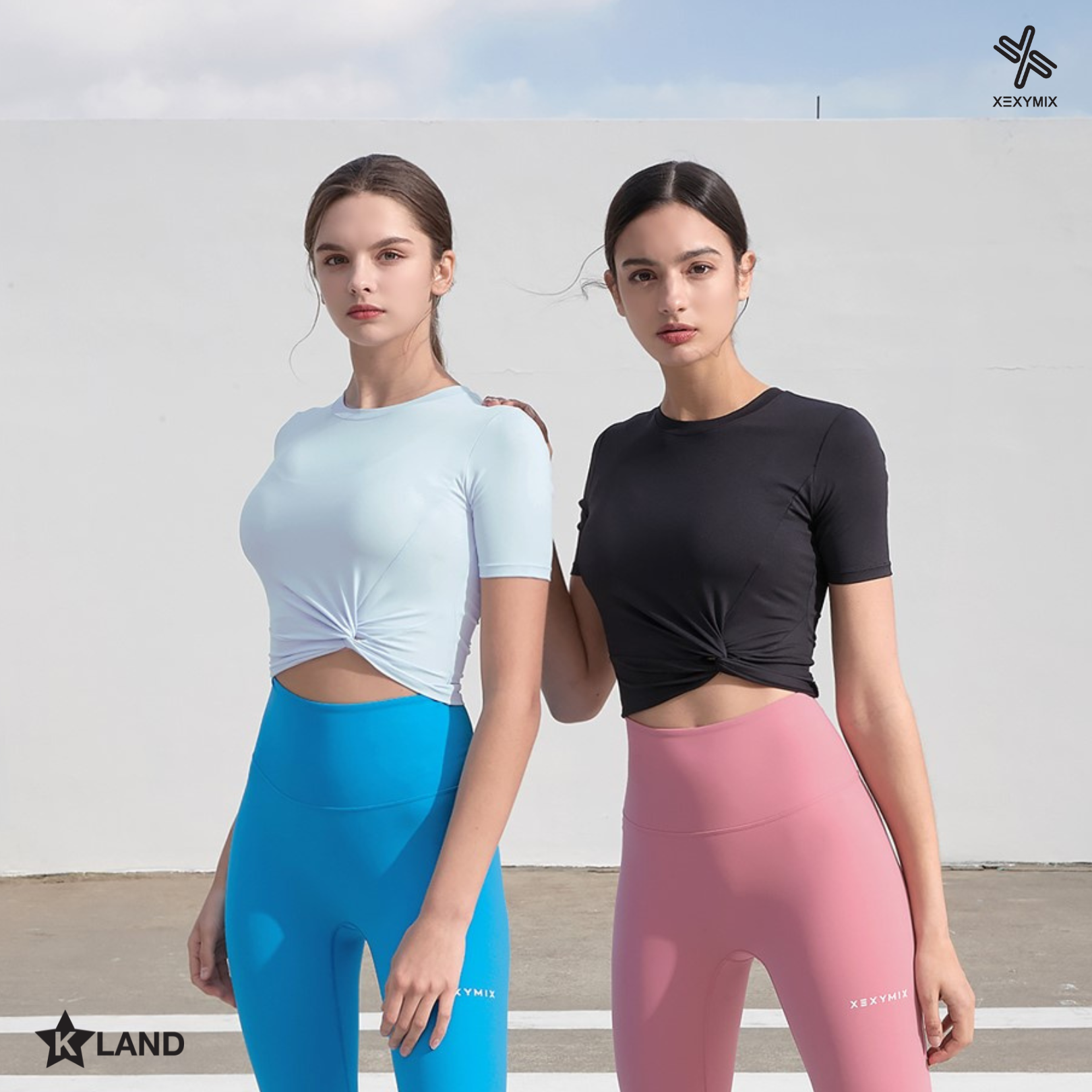 XEXYMIX Fresh Feather Twist Crop Short Sleeve เสื้อออกกำลังกายแขนสั้น ( XEX22CT4316W)