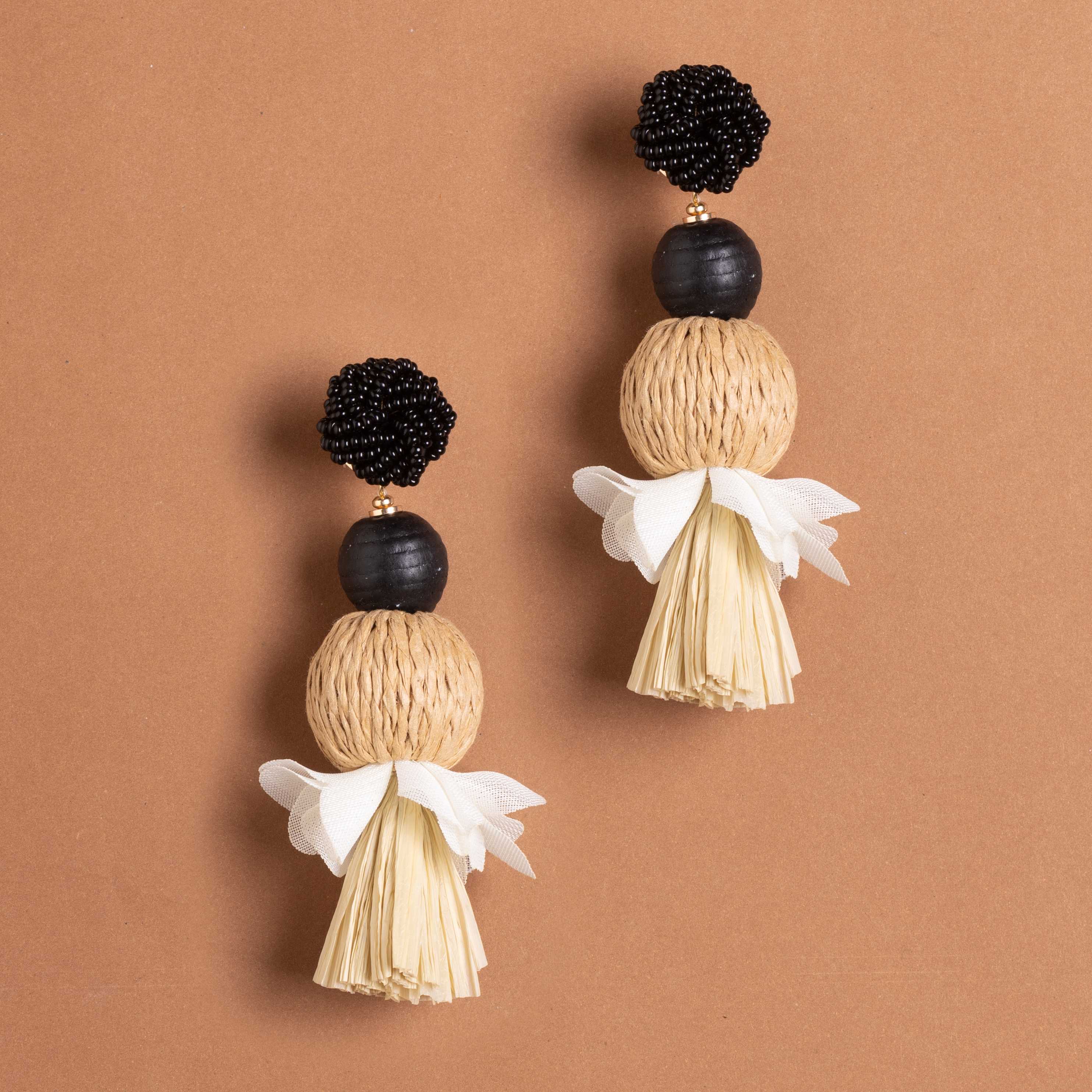 BLACK FLORAL BALL DROP EARRINGS