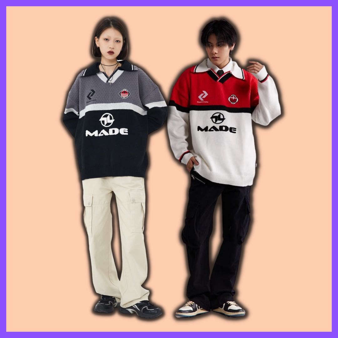 KNIT SOCCER JERSEY POLO SWEATER