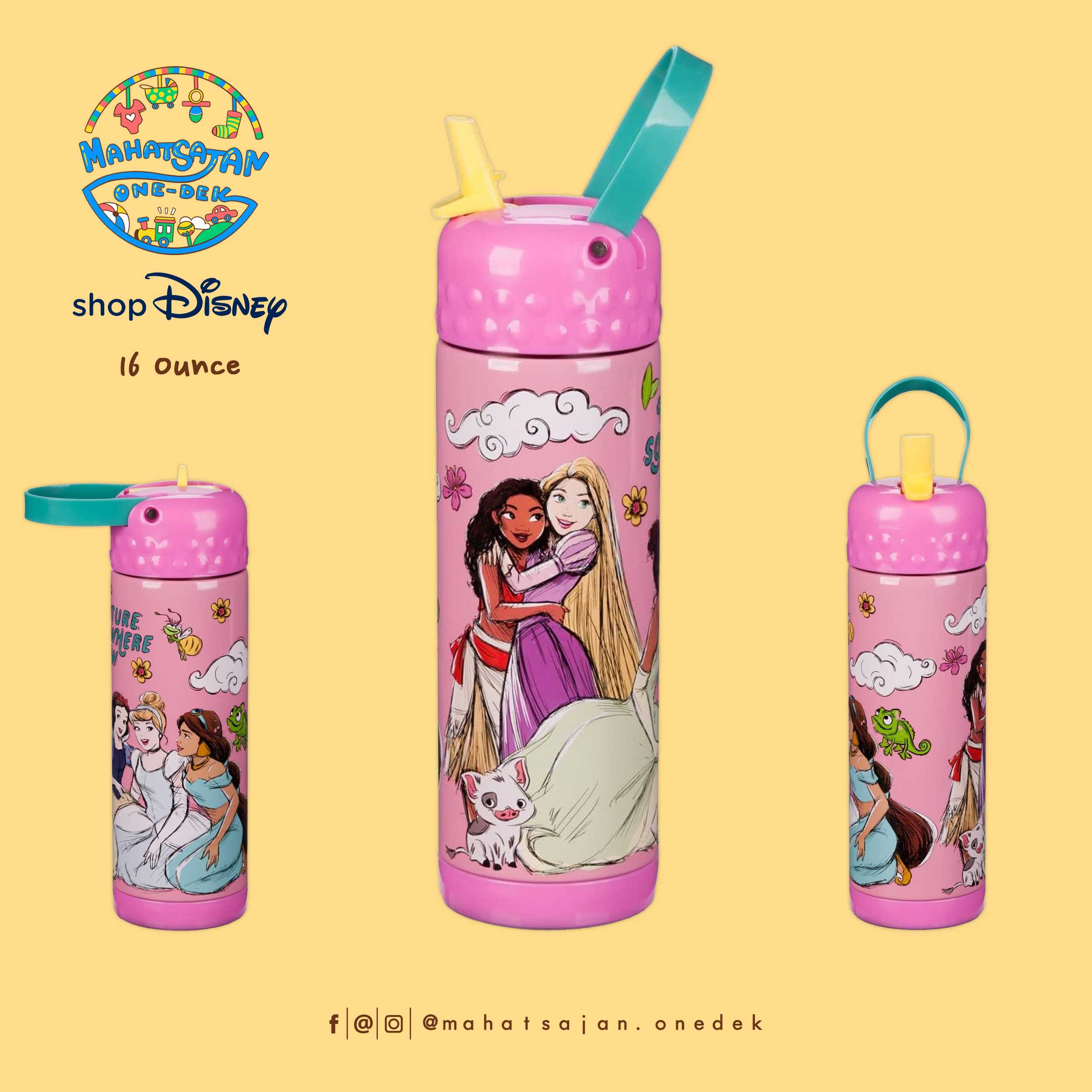 Disney Store Princess Stainless Steel Water Bottle with Built-In Straw กระติกน้ำเก็บความเย็นเจ้าหญิง