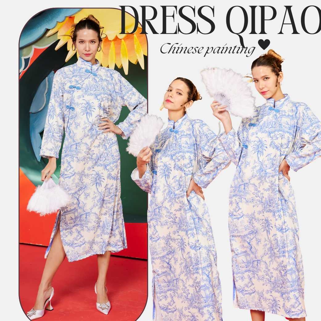 Dress qipao chinese painting